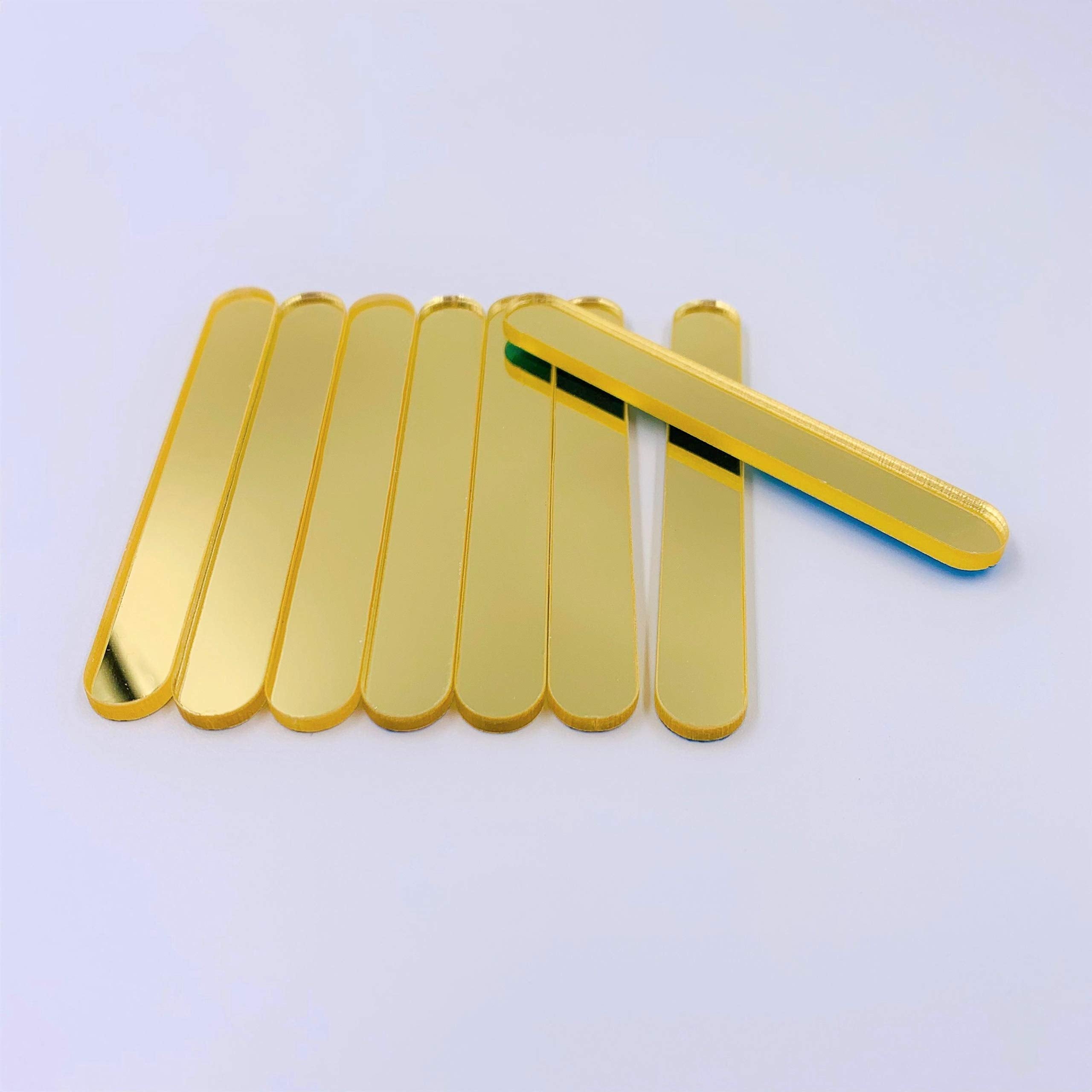 50 Pcs Mini Reusable Acrylic Cakesicle Popsicle Sticks, Small Size Mirror Stick For Ice Creamsicle Candy Apple (Mirror Gold)