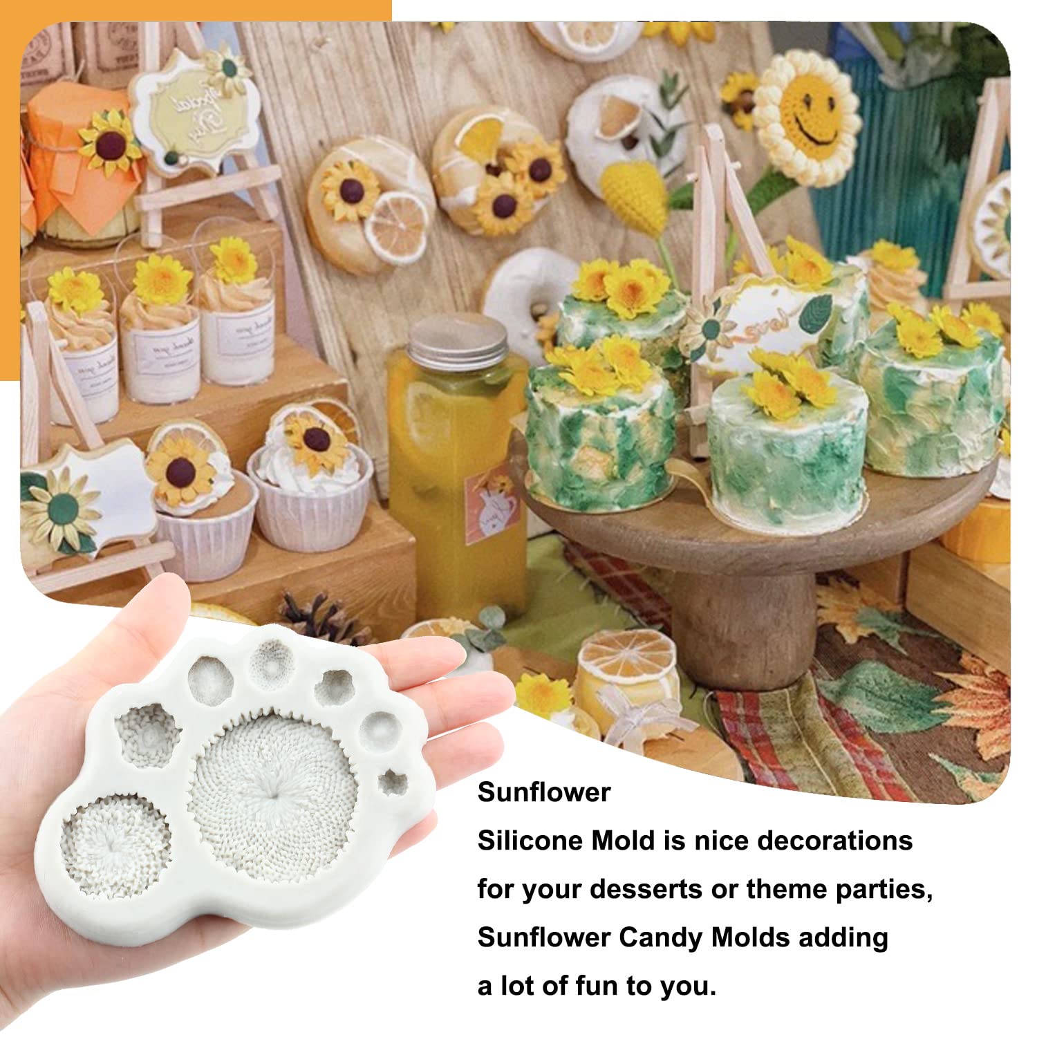 Sijiangmold Sunflower Fondant Molds Sunflower Stamen Silicone Mold For Cake Decorating Candy Chocolate Gum Paste Crafting Polyme