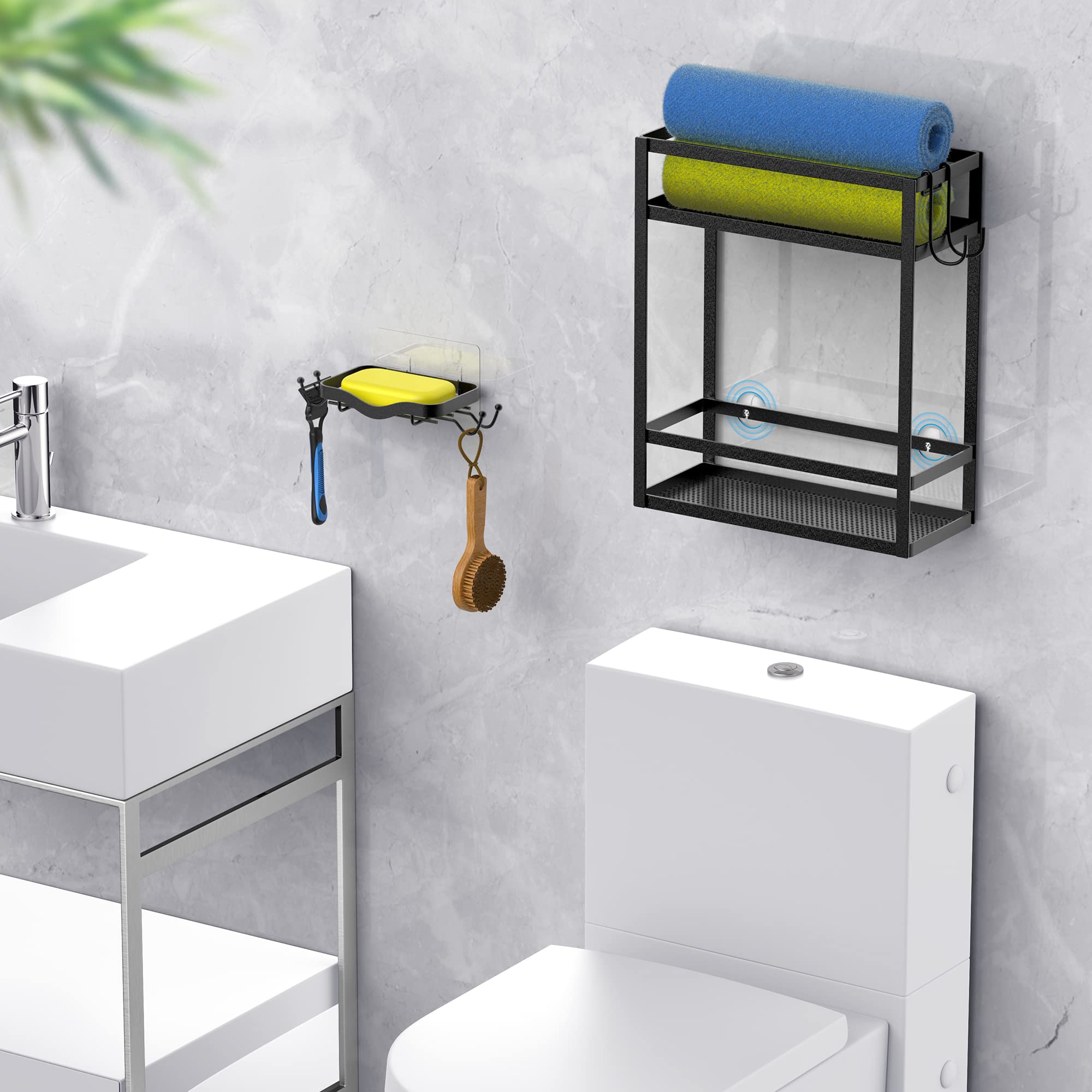 Meangood Shower Caddy Organizer With Soap Holder,Mounting Over Shower Head Or Door,Extra Wide Space For Shampoo, Conditioner, An