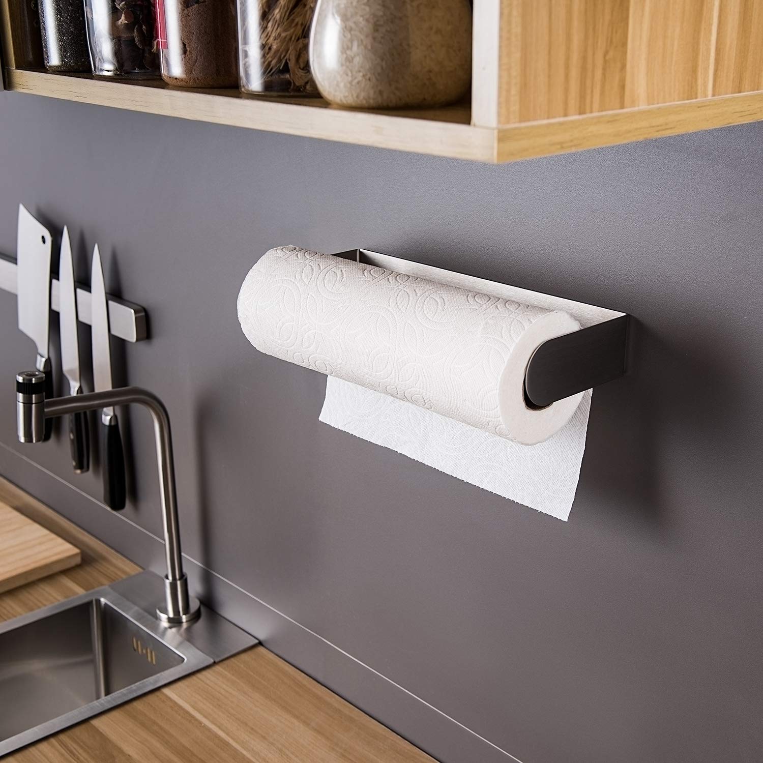 Zunto Paper Towel Holder Under Cabinet - Adhesive Paper Towel Rack (No Drilling), Stainless Steel Rustproof, Easy Tear