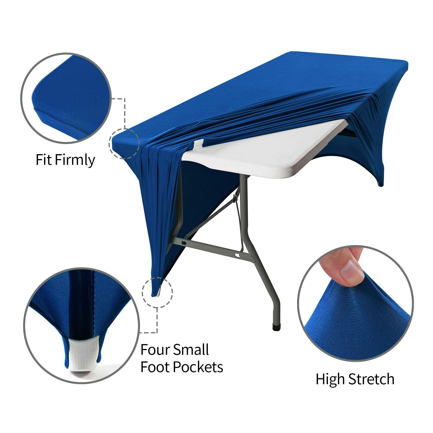 Peomeise 2Pcs 6Ft Spandex Table Cover Rectangular Stretch Spandex Tablecloth (Classic Blue,6Ft)