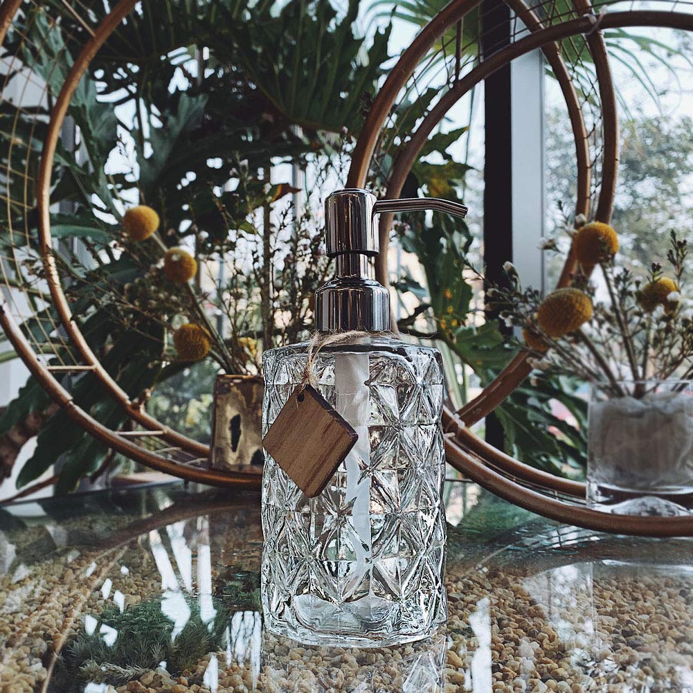 Jasai Diamond Design Glass Soap Dispenser With Pump 304 Stainless Steel Bathroom Soap Dispenser For Hand Soap, Soap, Lotion (Tra