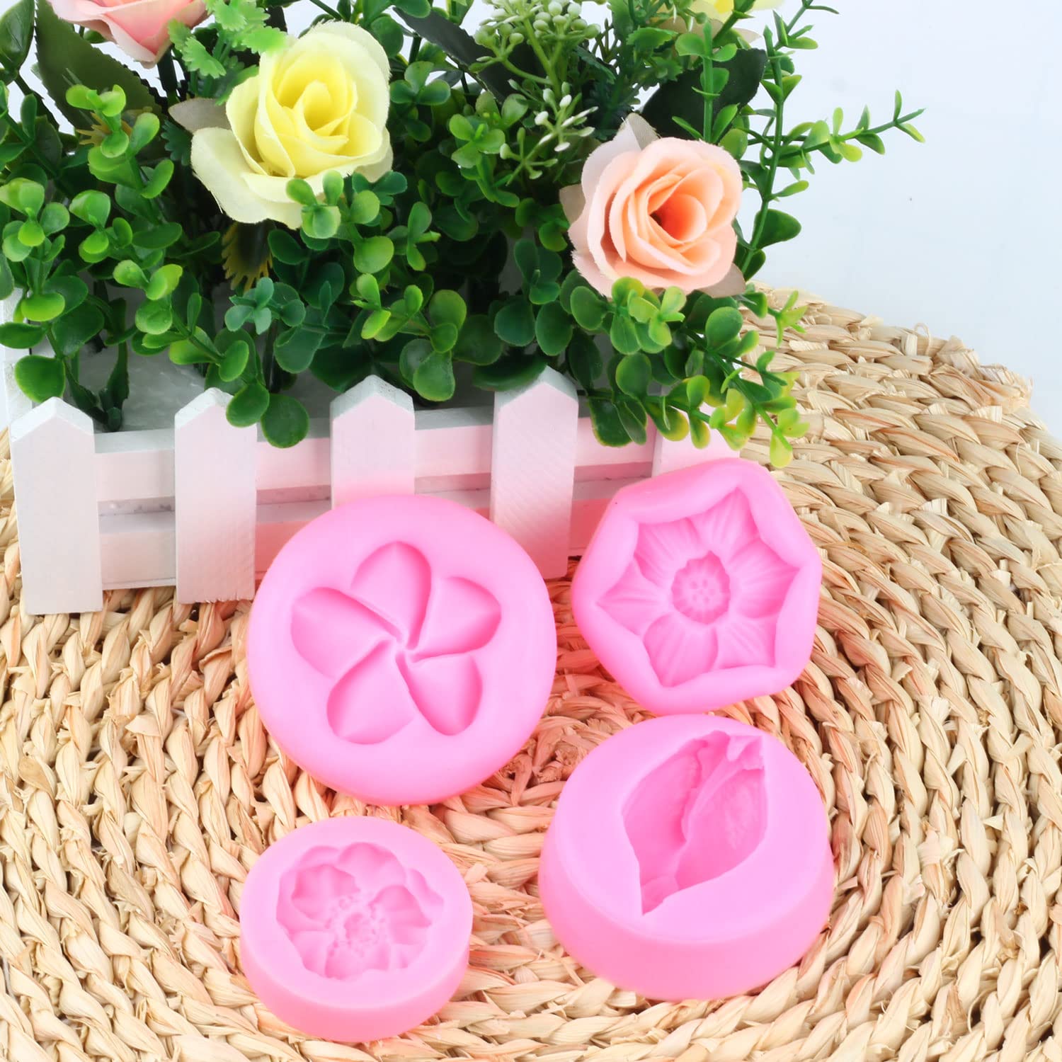 Mujiang Plumeria Flower Silicone Mold Tulip Cherry Flowers Fondant Molds For Cake Decorating Chocolate Candy Clay Set Of 4