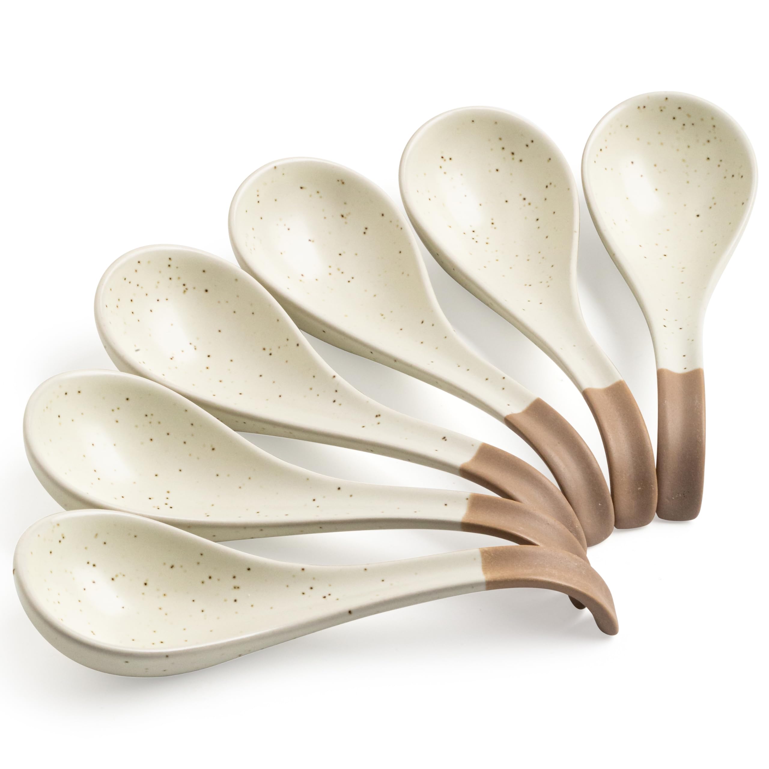LYEOBOH 6 Pieces Asian Soup Spoons, Japanese Kitchen Soup Spoon Set, Dinner Tablespoons with Long Handle for Cereal, Ramen, Ice 