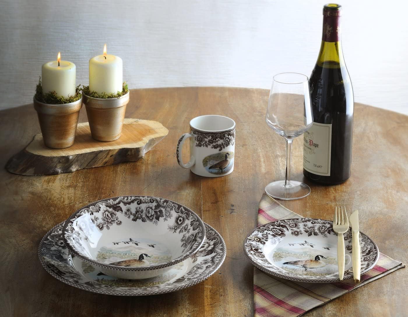 Spode Woodland Canadian Goose Dinner Plate - 10.5 Inch Fine Earthenware with British Flowers Border, Microwave, Oven, Freezer &