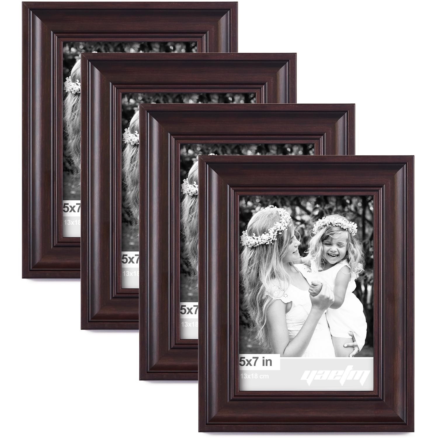 Yaetm 5x7 Picture Frame Set of 4, 1.4    Wide Molding & Dark Brown Photo Frames 5 x 7 with HD Tempered Glass, Display on Tableto
