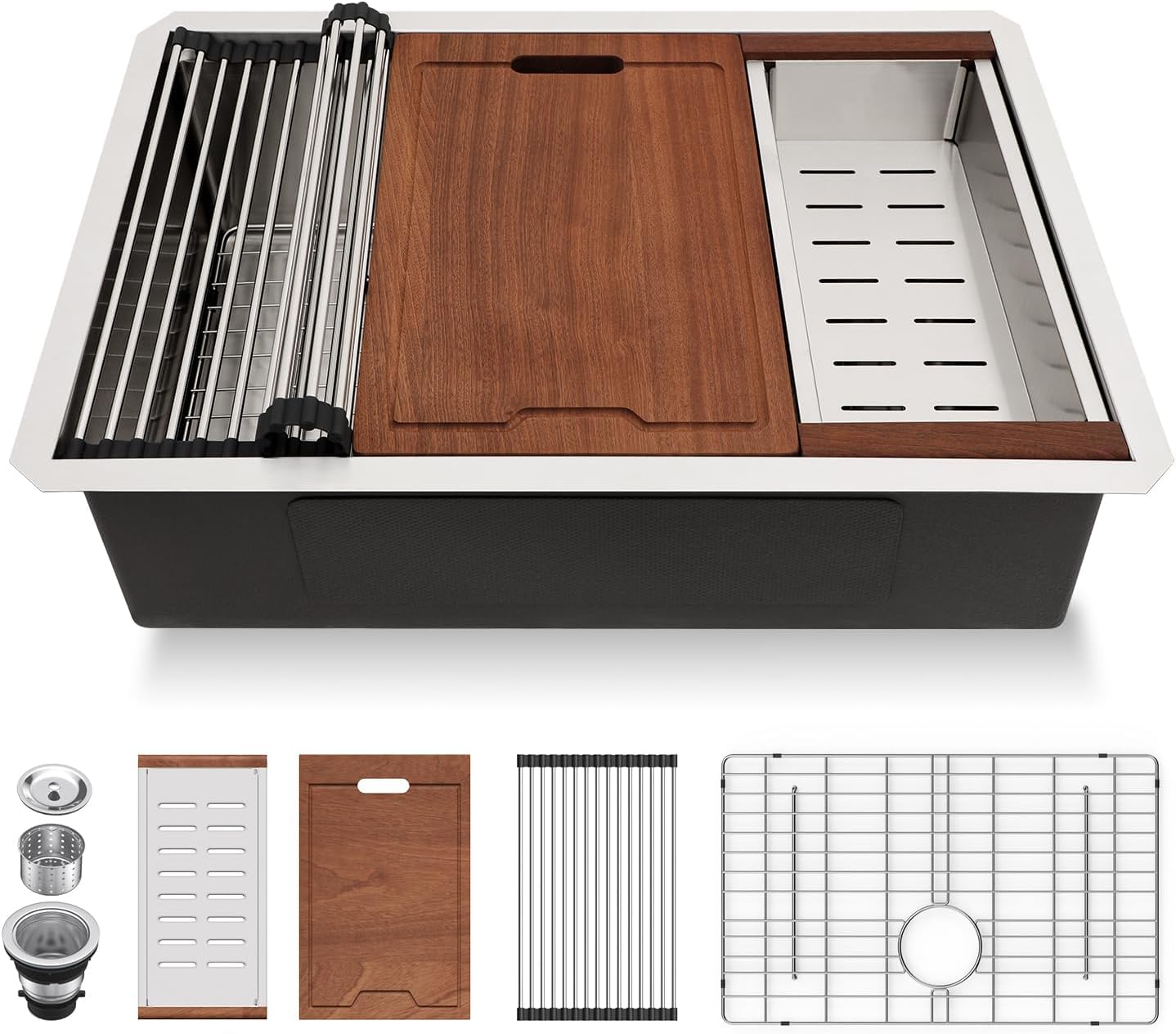 Lordear 28 Undermount Kitchen Sink Stainless Steel 16 Gauge Under Counter Workstation Sink Single Bowl 304 Stainless Steel One B