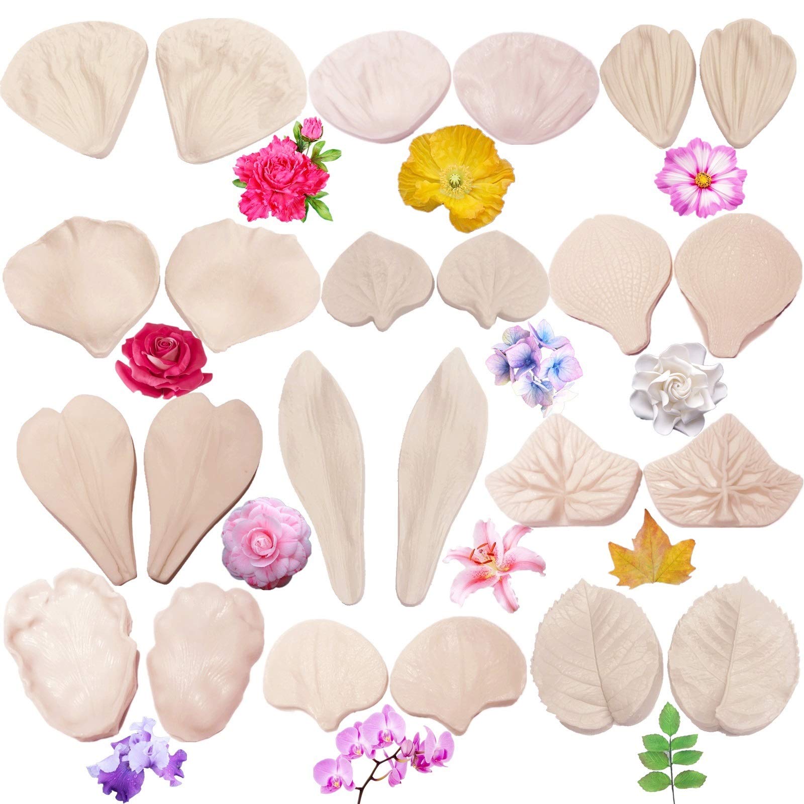 12Set Gumpaste Flower Molds,Fondant Flower Molds, Silicone Veining Molds,Sugar Flower Making Tools For Fondant Chocolate Soap Po