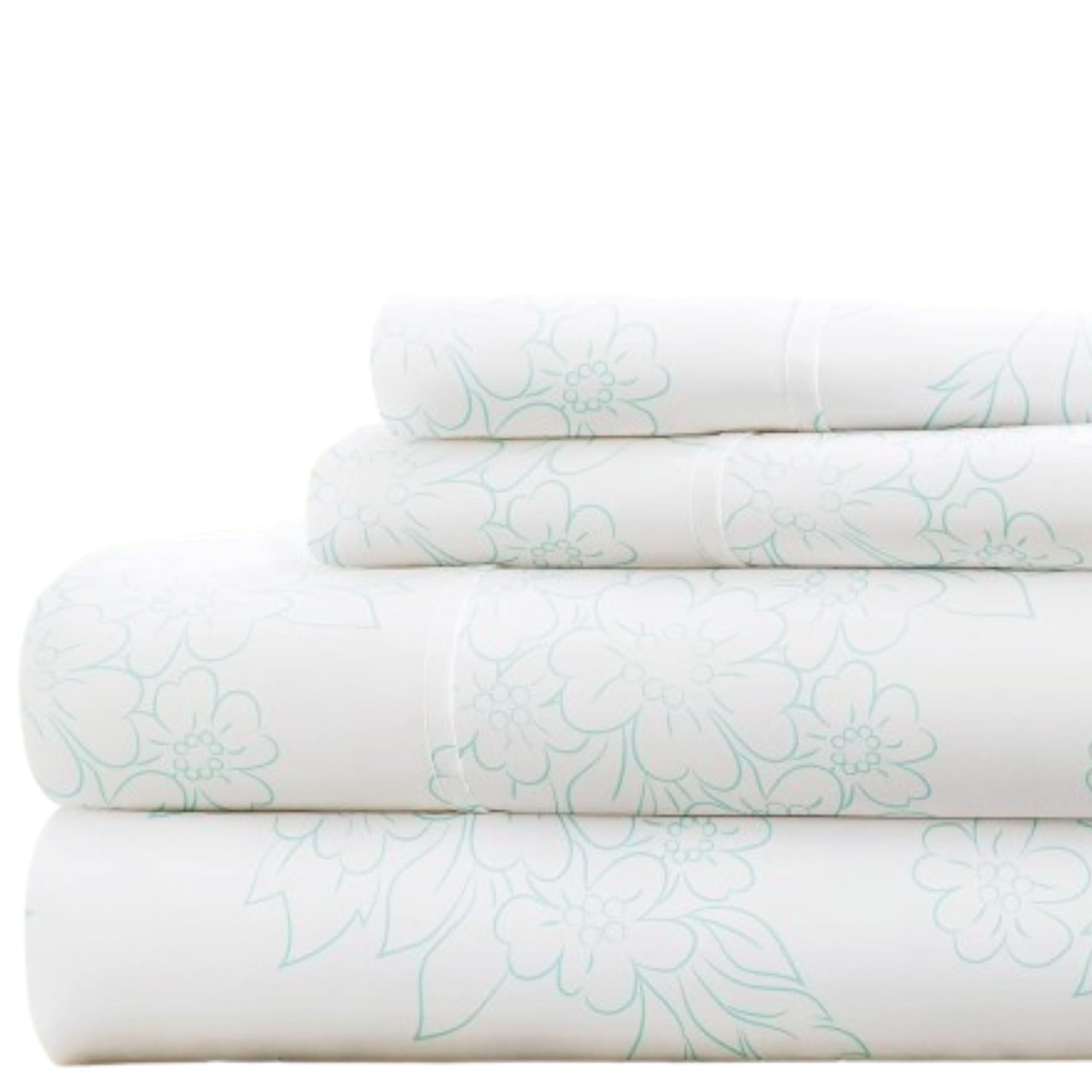 Simply Soft 4 Piece Vine Pattern Bed Sheet Set, King, Aqua