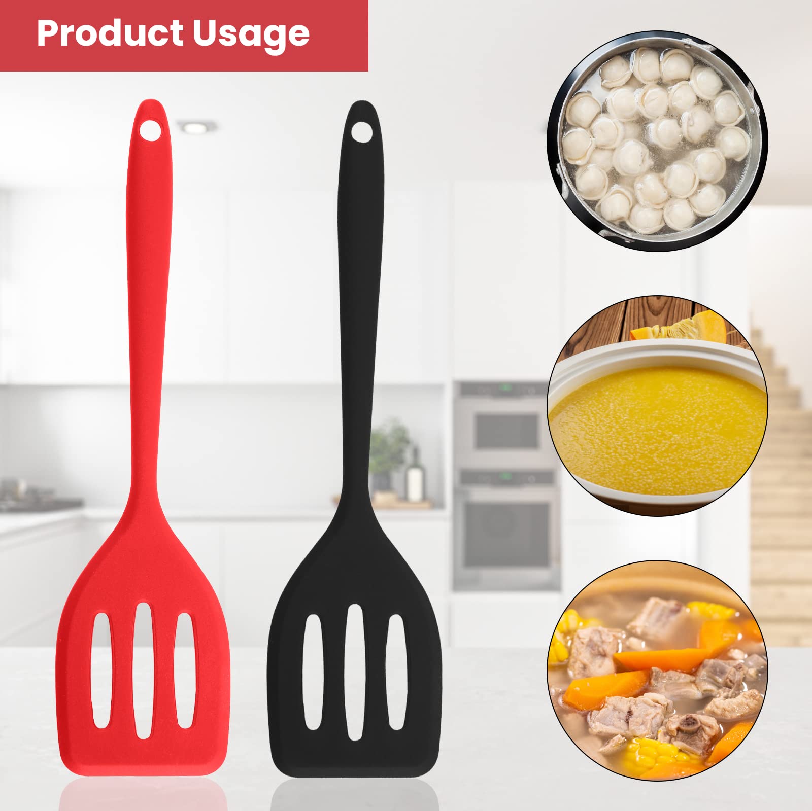 2 Pcs Silicone Skimmer Slotted Spatula Silicone Turner For Nonstick Cookware Heat Resistant Bpa Free Food Grade Kitchen Tools Fo