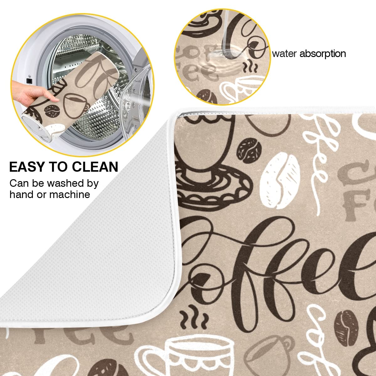 Coffee Mat Coffee Cup Drying Mat Coffee Maker Mat For Counter Tops,Coffee Lover Microfiber Dish Drying Mats Large Brown Kitchen