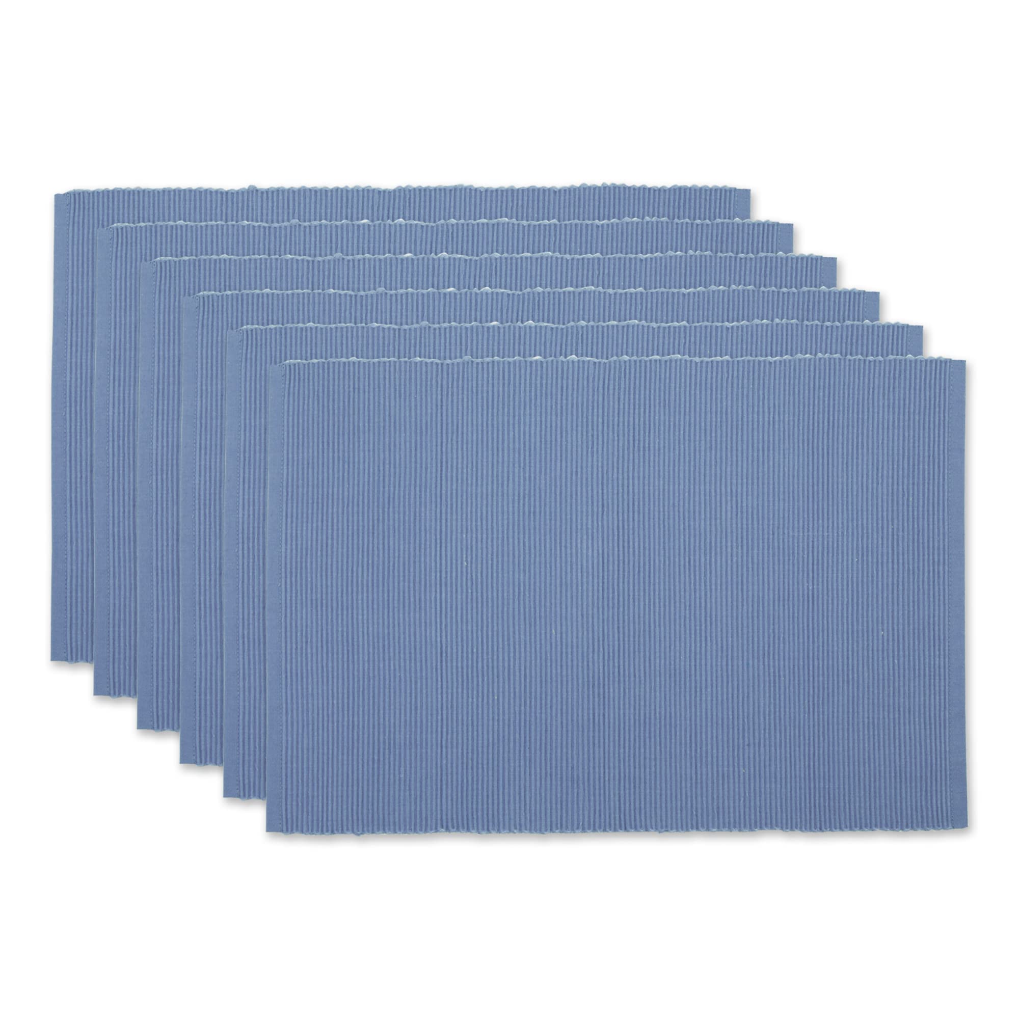 Dii Basic Everyday Ribbed Tabletop 100% Cotton, Placemat Set, 13X19, Stonewash Blue, 6 Piece