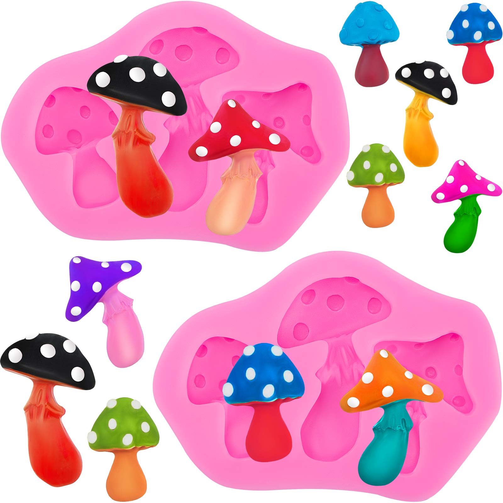 Patelai 2 Pcs Mushroom Silicone Mold Resin Mushroom Shaped Molds Vegetable Keychain Silicone Mold Chocolate Candy Clay Moulds Fo