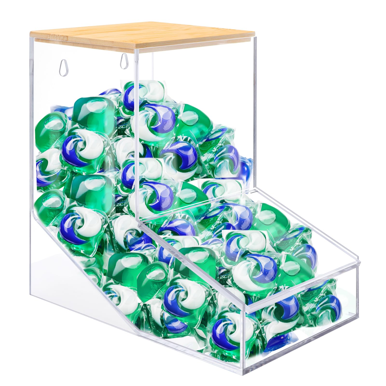 JYPS Laundry Box,Acrylic Dishwasher Pod Holder with 2 Lids,Powder Dispenser,Drying Balls,Beads,Soap Organizer for Room Table/Wal