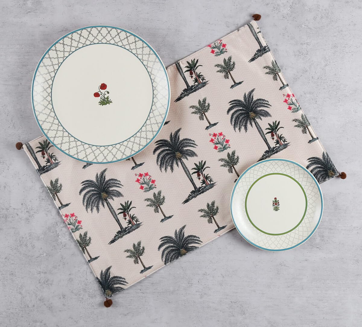 India Circus by Krsnaa Mehta Chevron Palms Micro Velvet Table Mats | Washable Printed Design Placemat for Dining, Kitchen, Resta