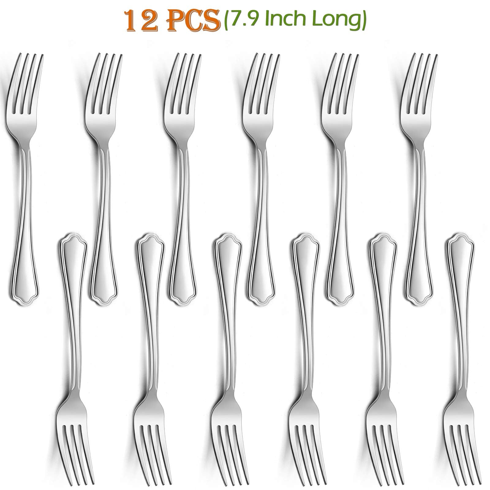 Dinner Forks Set Of 12, E-Far 7.9 Inch Stainless Steel Forks For Home, Kitchen Or Restaurant, Non-Toxic & Mirror Polished, Scall