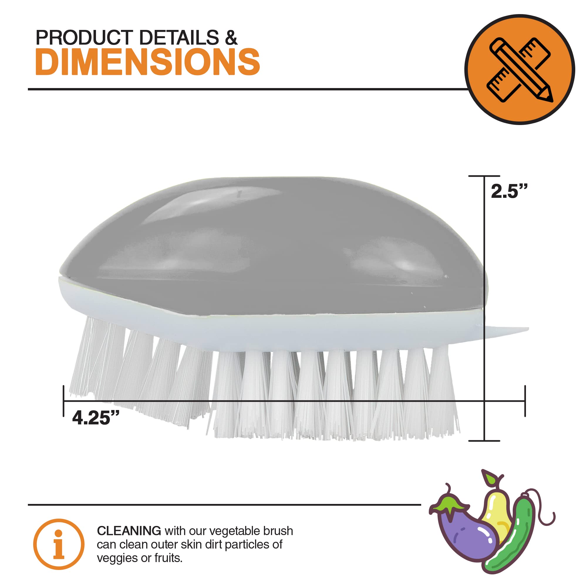 Fruit Brush Vegetable Brush With Stiff And Soft Angled Nylon Bristle Brush (Grey)