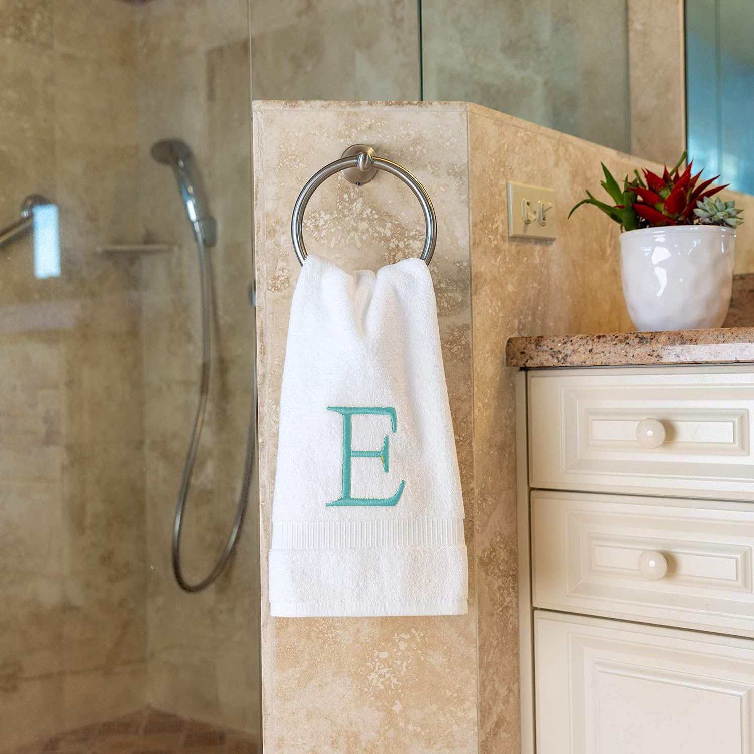 Teal Monogram Hand Towel For Bathroom - Monogrammed Initial Hotel Quality Decorative Embroidered Luxury Towel For Powder Room, S