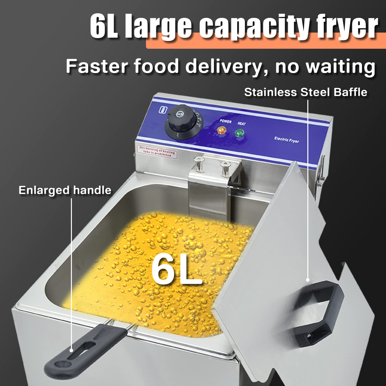 Dulong Commercial Electric Deep Fryer Countertop Stainless Steel Deep Fryer W/ Temperature Control Single Large Tank French Frie