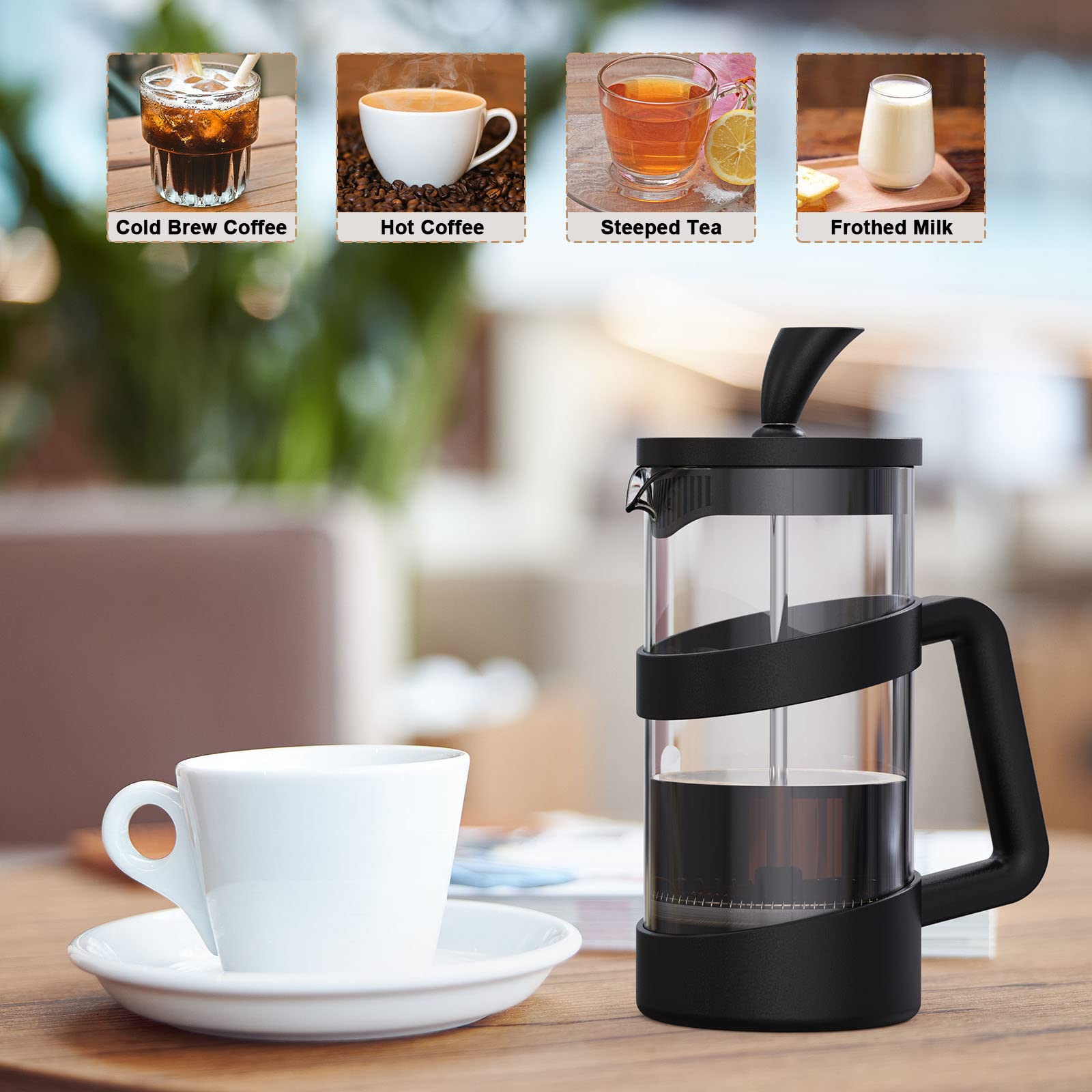 Rainbean Mini French Press Coffee Maker 12 Oz, Heat Cold Coffee Brewer Camping Coffee Press Pot, Small French Press And Coffee P
