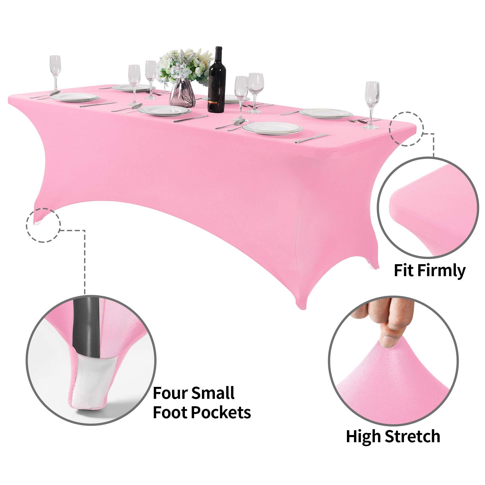 Hezuzo 2Pack Spandex Table Cover For 8Ft Table Universal Fitted Stretch Tablecloth For Party, Banquet, Wedding And Events-Pink