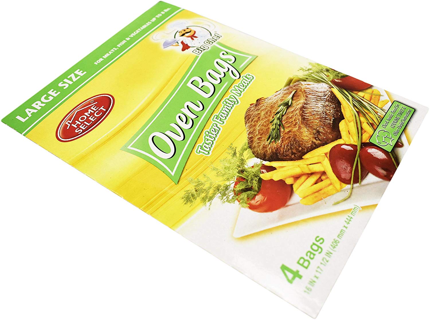 Home Select Oven Bags Large Size (16 Inch X 17.5 Inch) 4 Bags; For Meats, Fish & Vegetables Up To 8 Lbs