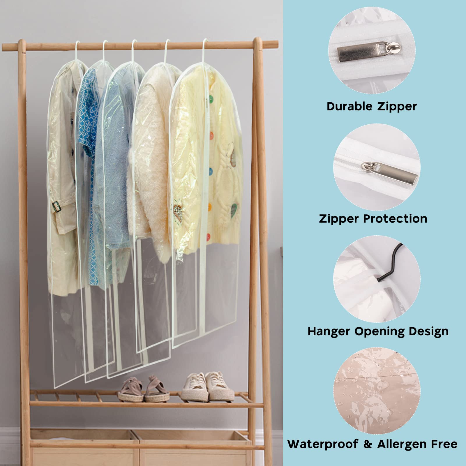 Garment Bags For Hanging Clothes, Sminder Clear Plastic Bags Full Zipper Suit Bags Peva Breathable Lightweight Garment Covers Fo