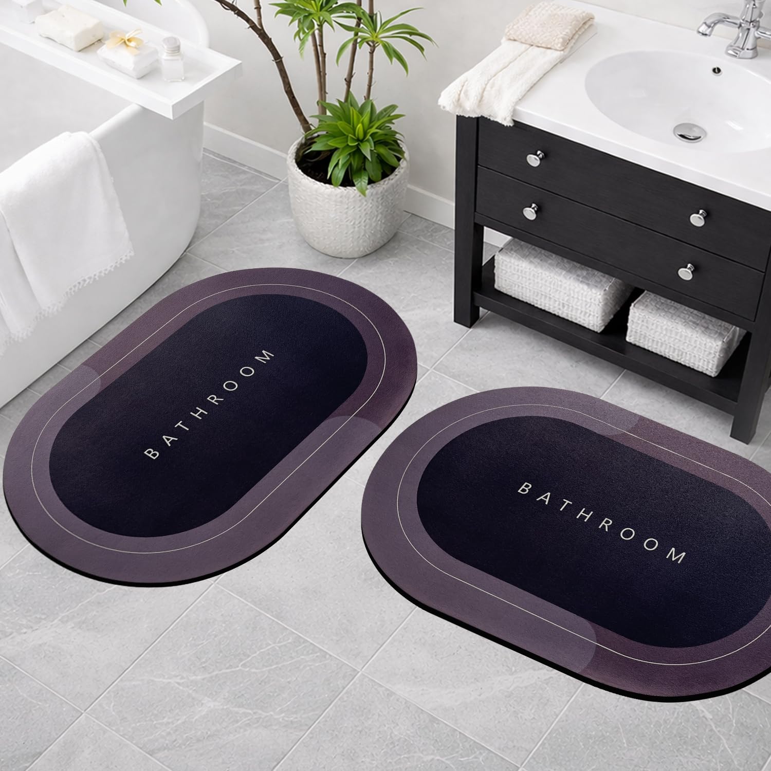 Canway 2 Pieces (3.5Mm) Anti-Skid Water Soaking Bathroom Print Door Mat, Water Absorbent Mat (40X60Cm) Darkgrey