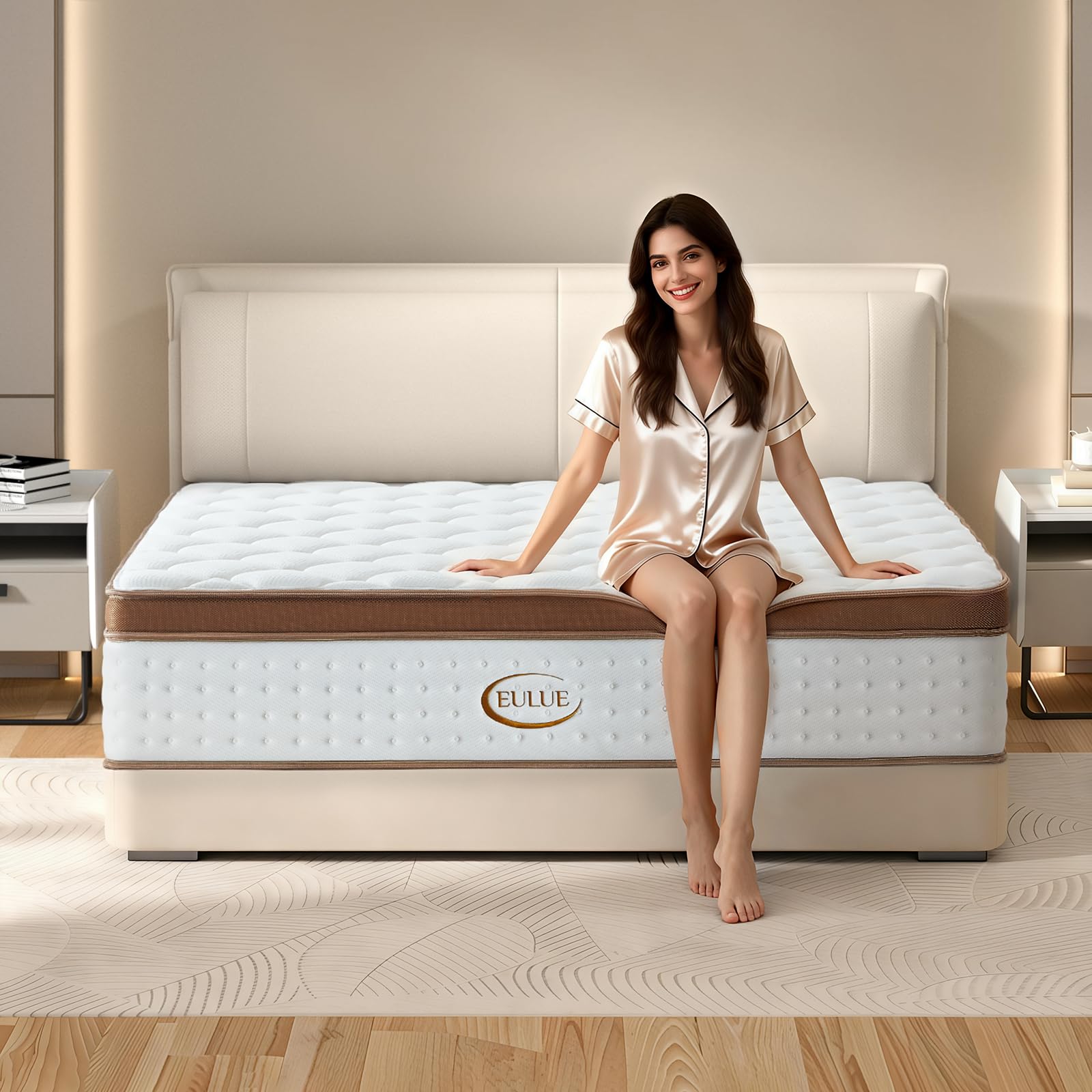 Euluehome Queen Size Mattress 12 Inch, Hybrid Mattresses In A Box, Medium Firm Individual Pocket Springs Fiberglass Free Breatha