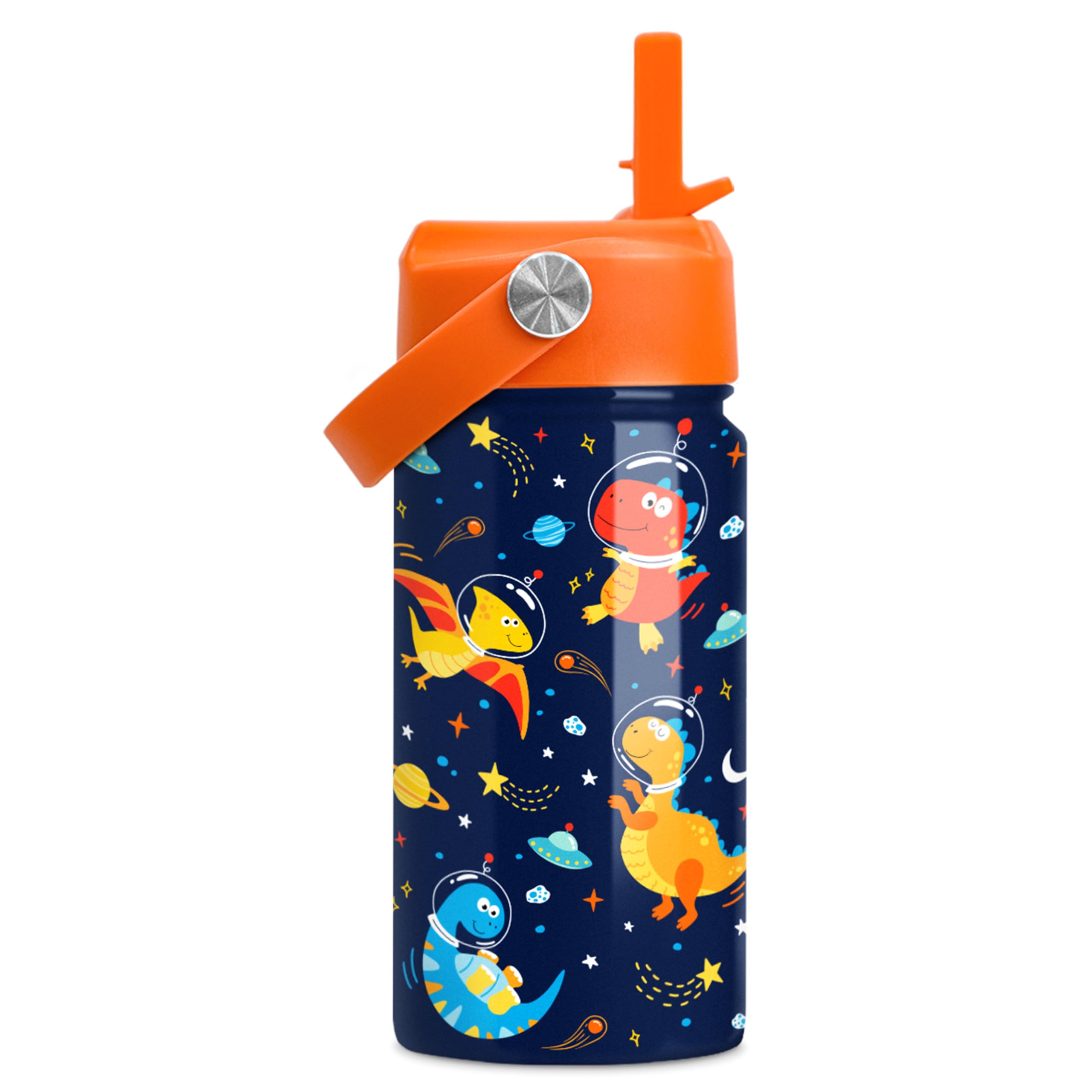 Kids Water Bottle with Straw Lid - 12 Oz Insulated Stainless Steel Dinosaur Water Bottles for Kid Boys - Travel Cup for School S