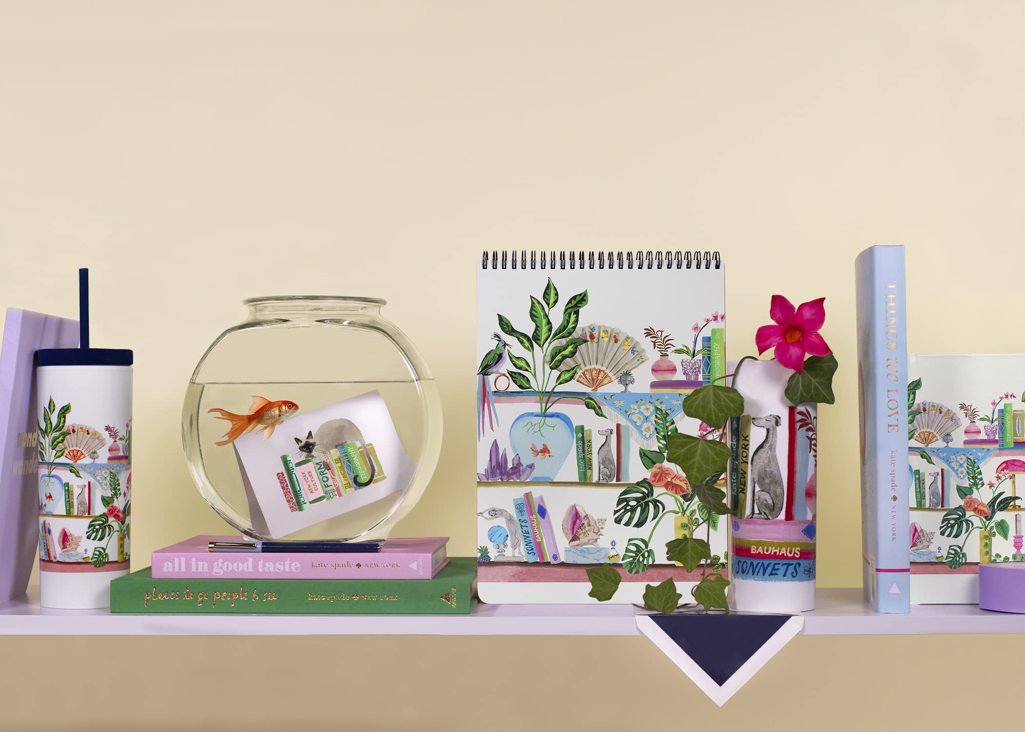 Kate Spade New York Insulated Tumbler With Reusable Straw, 20 Ounce Acrylic Travel Cup With Lid, Bookshelf