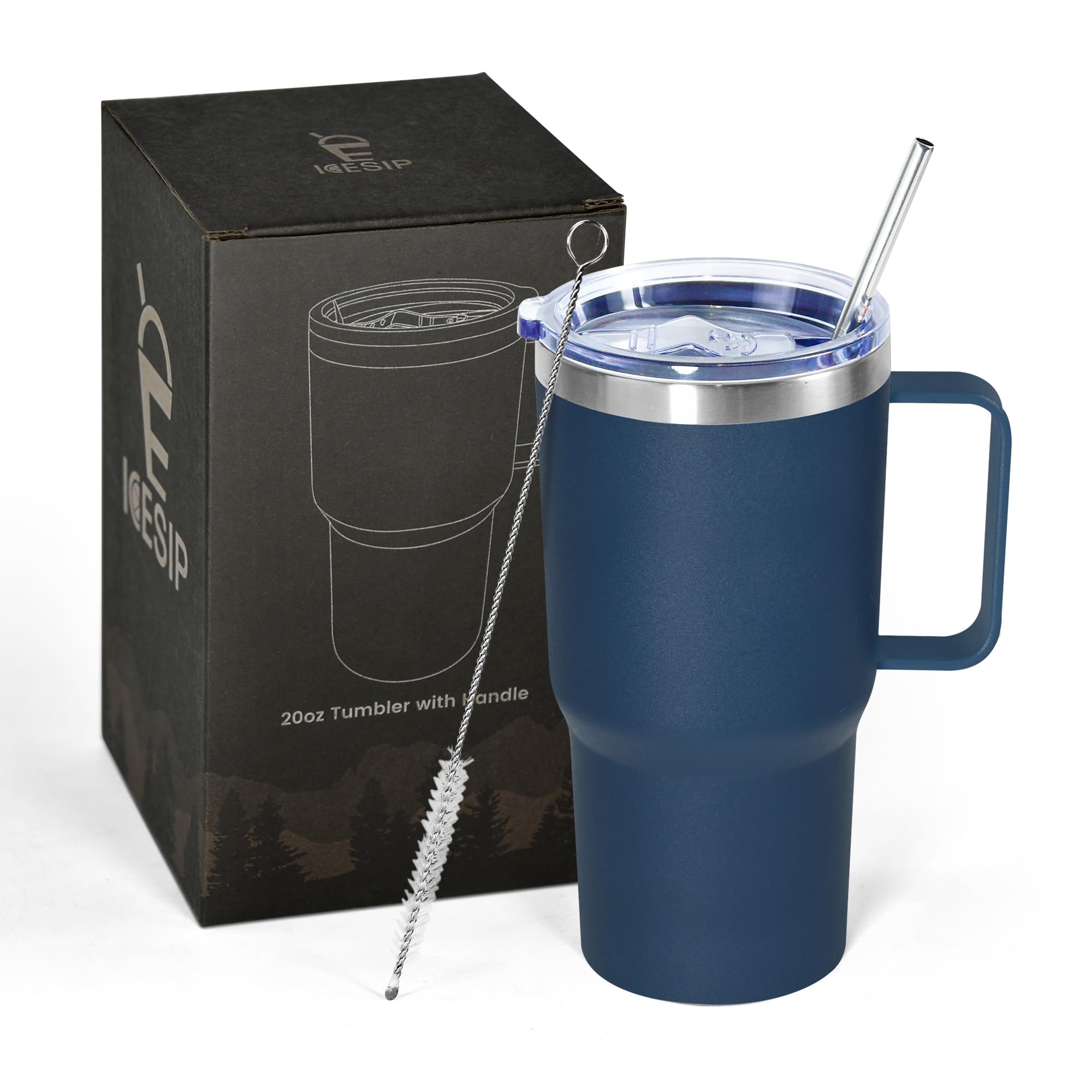 Icesip 20 oz Tumbler with Handle, insulated cup coffee mug with lid, straw and handle, Double Wall Stainless Steel Vacuum Coffee