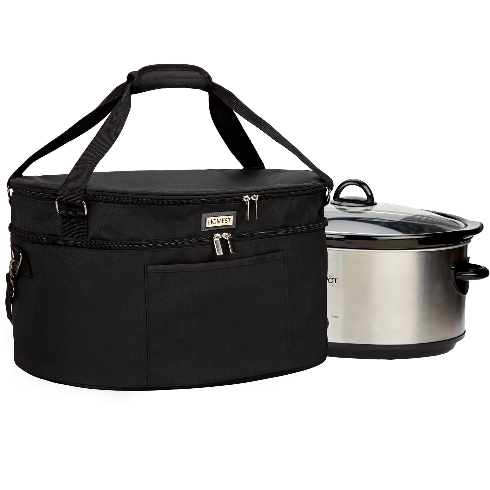 Homest Slow Cooker Bag For Crock-Pot 6-8 Quart, Insulated Travel Carrier With Easy To Clean Lining, Carry Case With Top Zip Comp