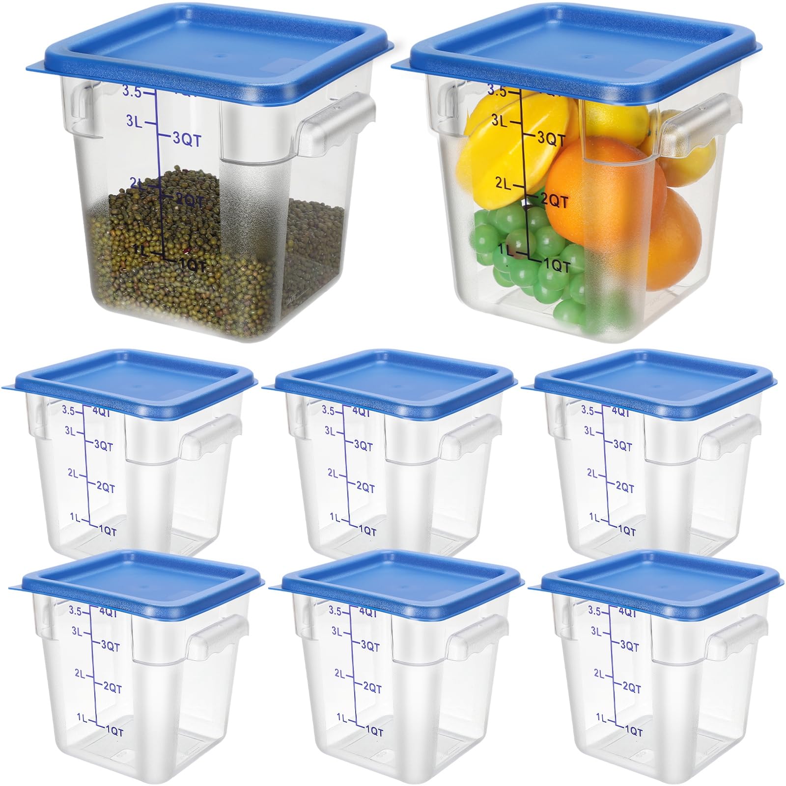 Lallisa 8 Pack 4 Qt Clear Food Storage Container with Handles and Lid Commercial Grade Square Food Storage Containers with Lids 
