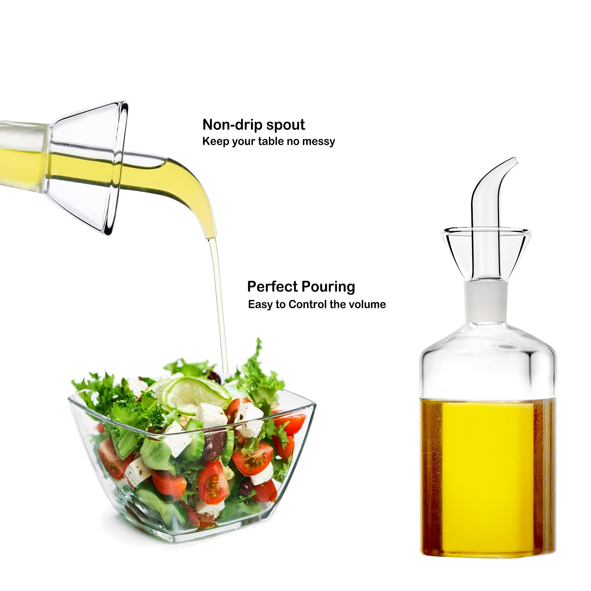 Haizeen 8 Ounce/240 Ml No Funnel Needed Olive Oil & Vinegar Dispenser Glass Cruet Decanter For Kitchen,Lab Glassware Seal Handic