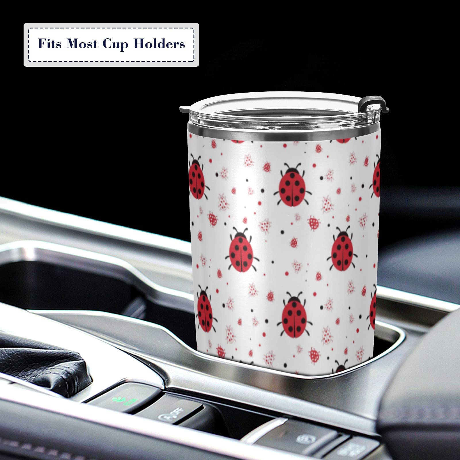 Alaza Ladybugs Tumbler With Lids And Straws,Reusable Stainless Steel Vacuum Insulated Tumbler Cup,Iced Coffee Travel Mug Water B