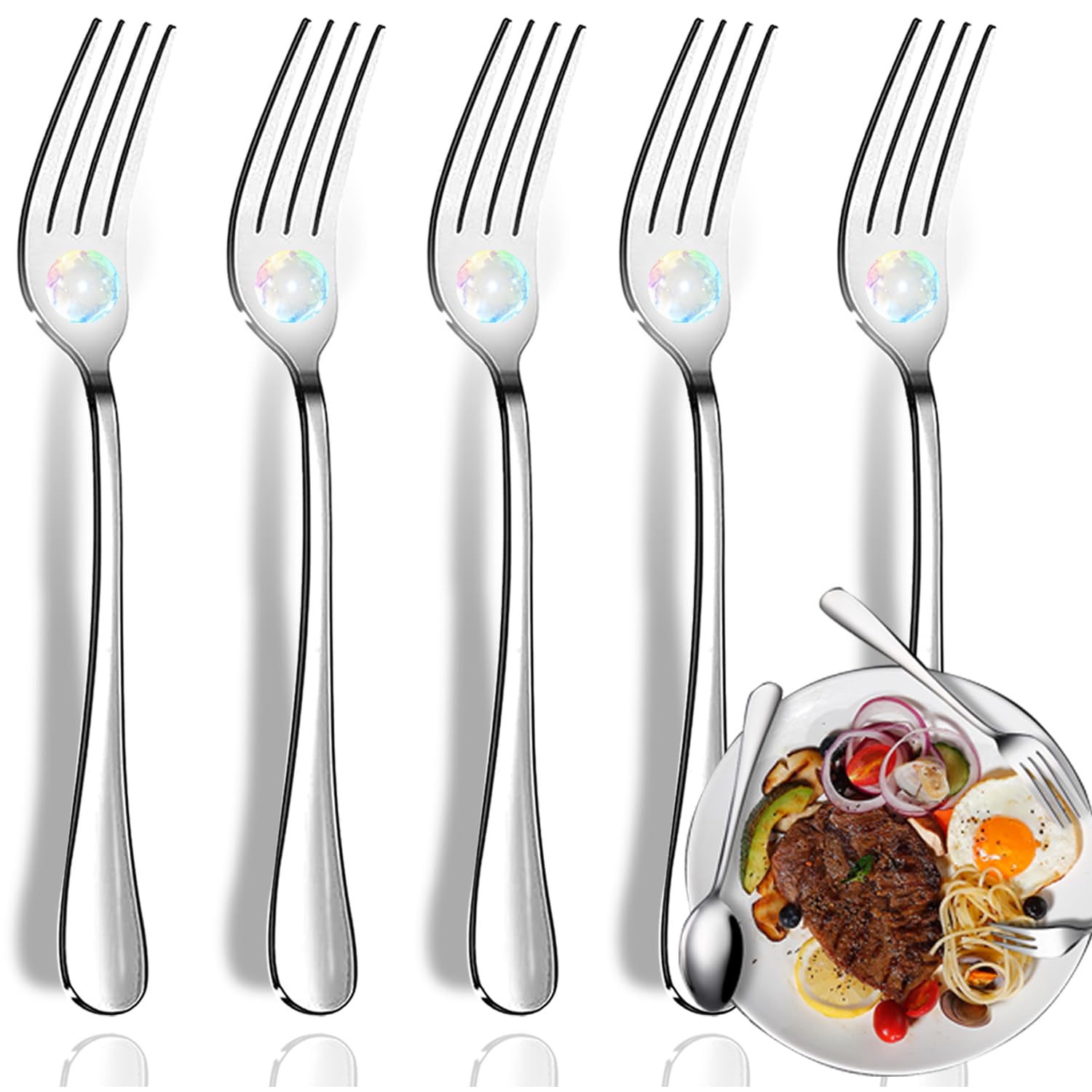 Forks, Dinner Forks, Set Of 5 Top Food Grade Stainless Steel Silverware Forks, Table Forks, Flatware Forks,8 Inches, Mirror Fini
