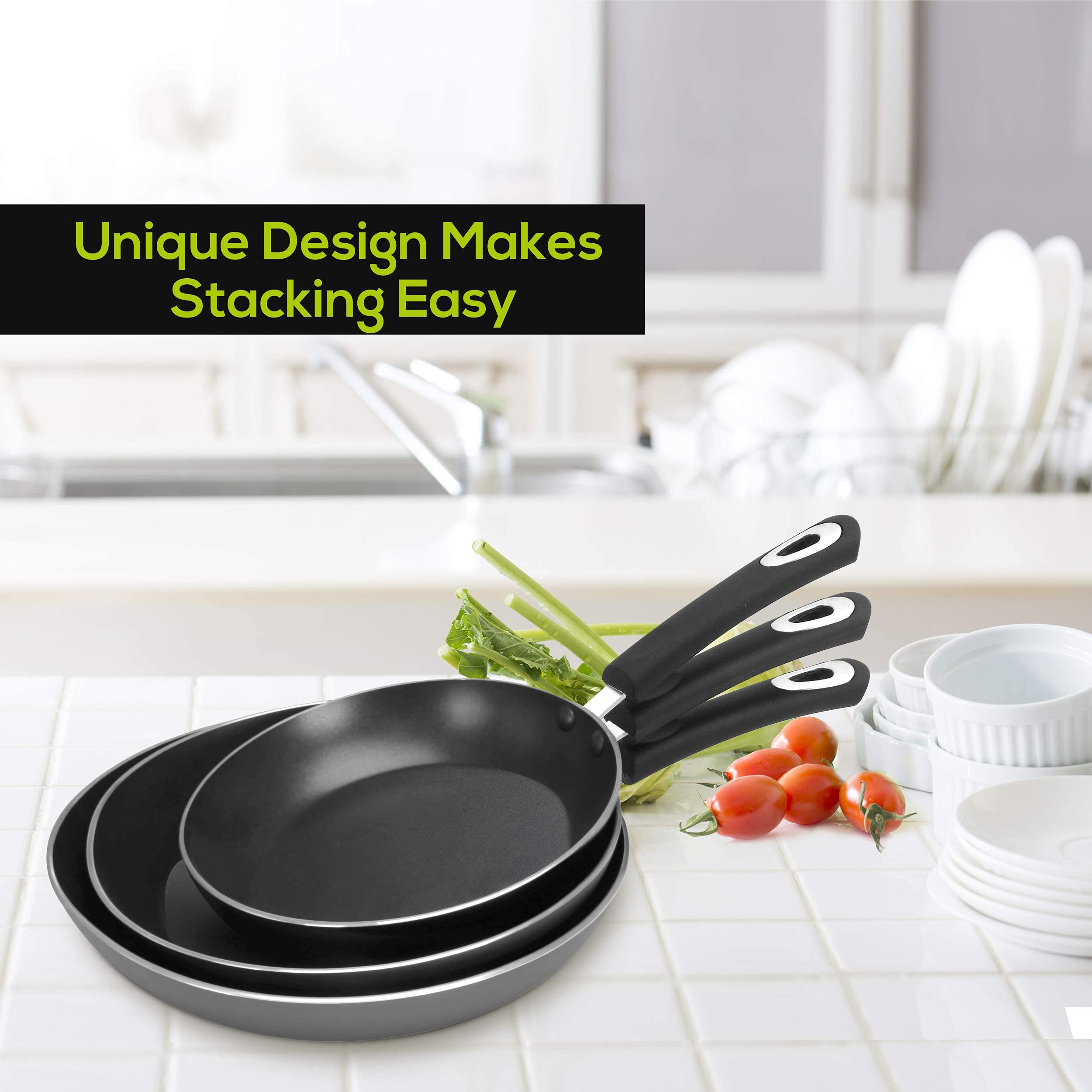 Utopia Kitchen Non-Stick Frying Pan Set With Induction Bottom, 3-Piece Nonstick Cookware Set Including 8, 9.5, And 11 Inch Fryin