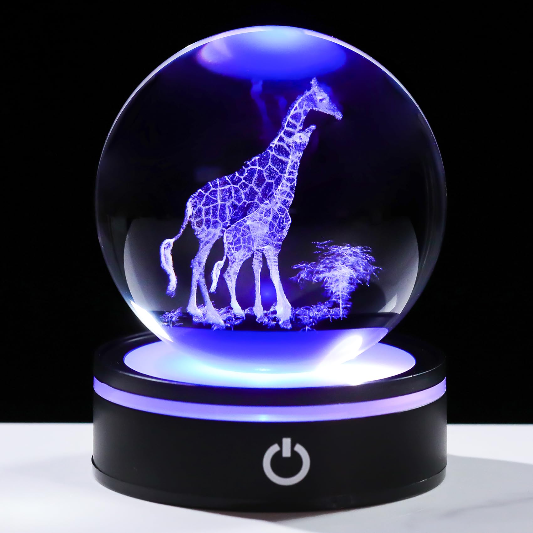 YWHL 3D Giraffe Crystal Ball Figurine with Colorful Light Base, Giraffes Gifts for Women Men on Birthday Christmas, Laser Engrav