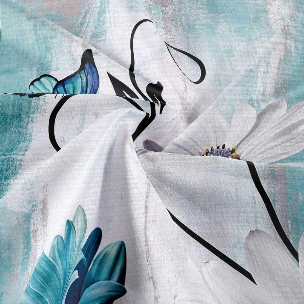 Jawo Rustic Farmhouse Floral Shower Curtain, Farm Teal Daisy Flowers Butterfly Shower Curtain Wooden Board Country Shower Curtai