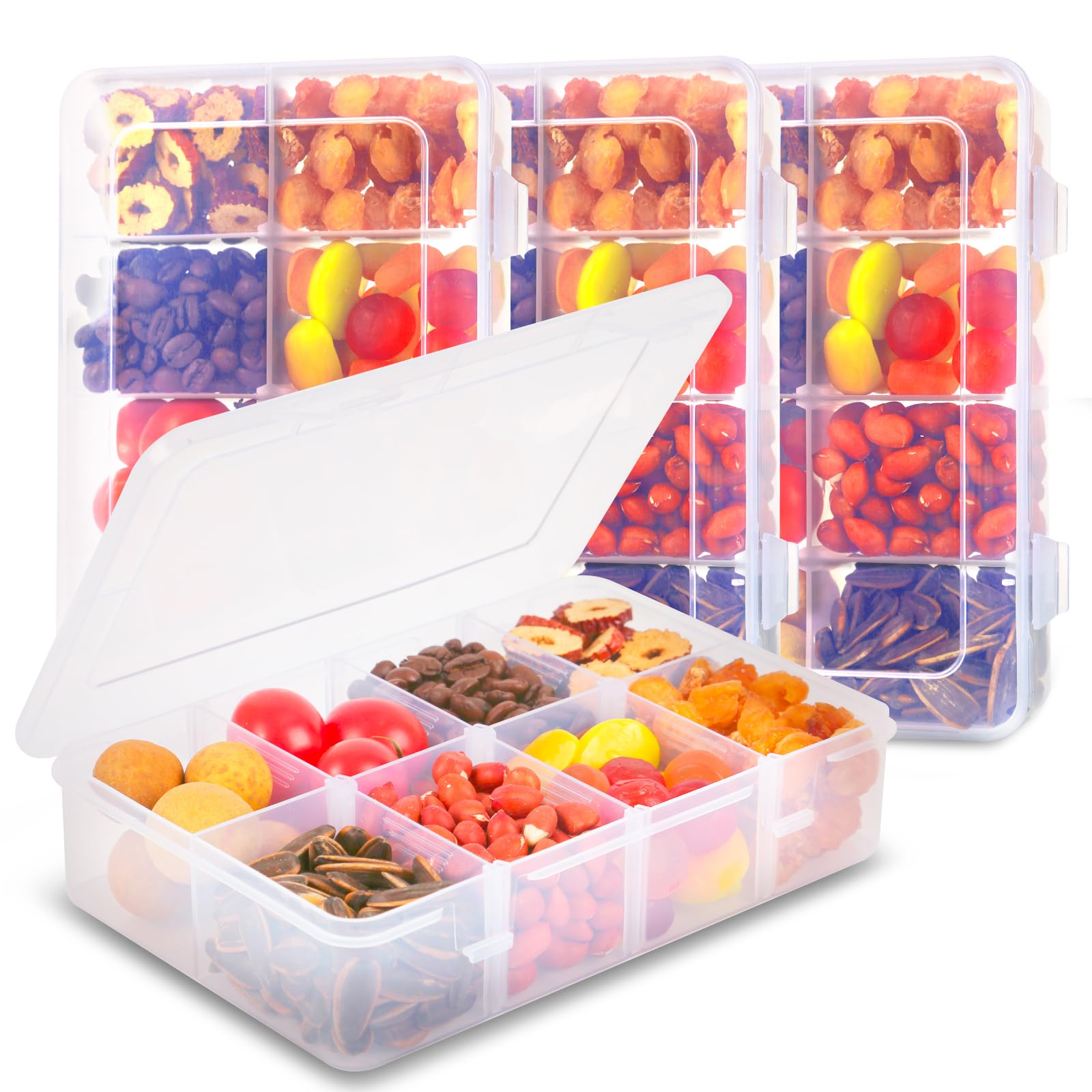 AQSXO 4 Pcs Snack Box Container for Kids, 8 Compartments Snack Containers Reusable Meal Prep Lunch Containers.