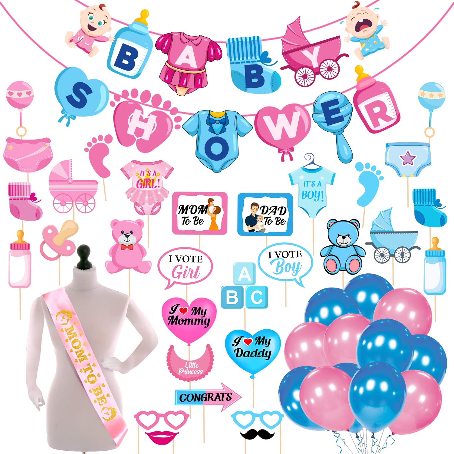 Zyozique Babyy Showerr Decorations Props,Babyy Showerr Party Supplies Included Babyy Showerr Letter Paper Banner ,Sash, Balloon 