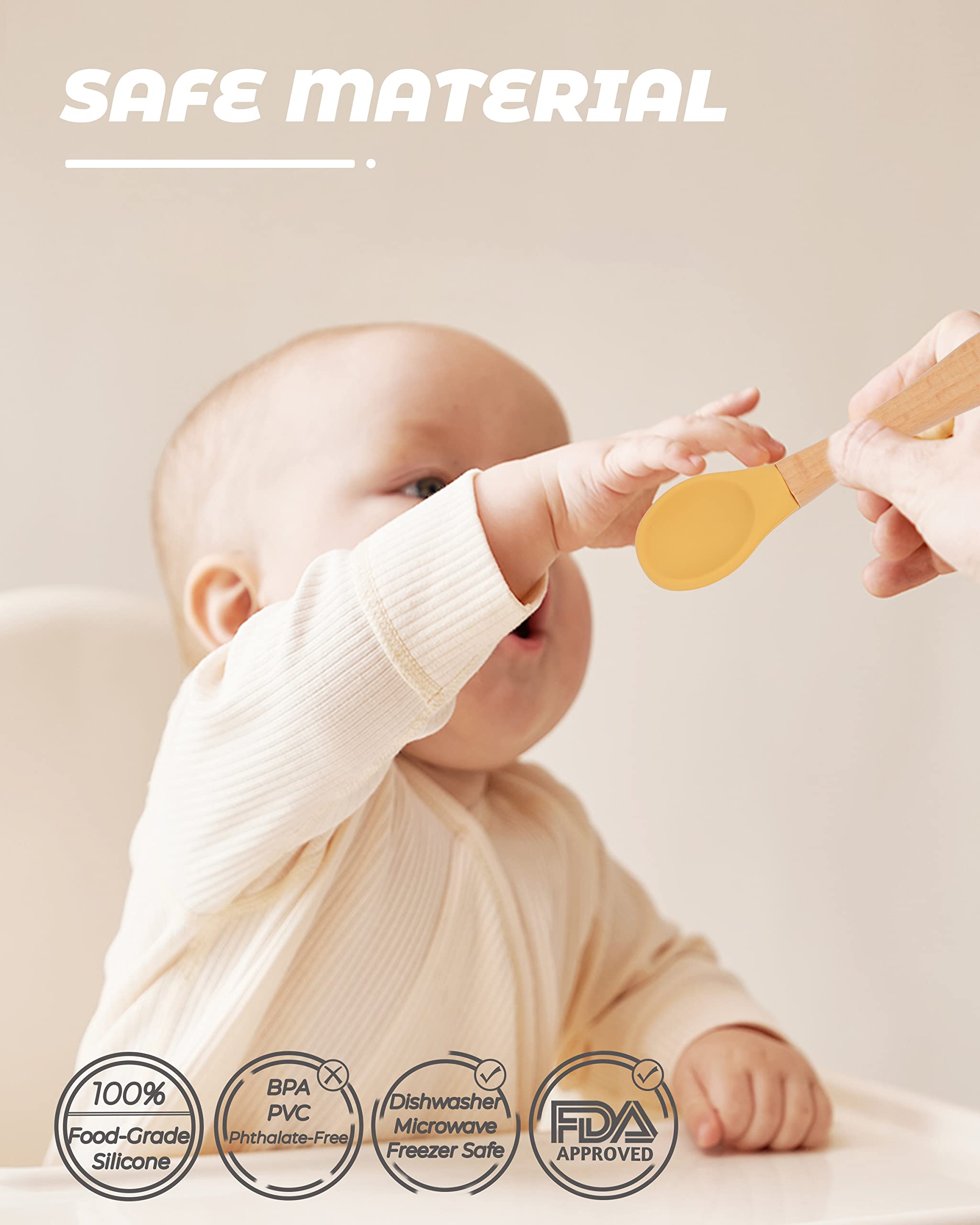 10 Pieces Bamboo Baby Spoons & Baby Forks Set, Chewable Baby Utensils For Self-Feeding, Bamboo And Silicone Baby Utensils, Kids