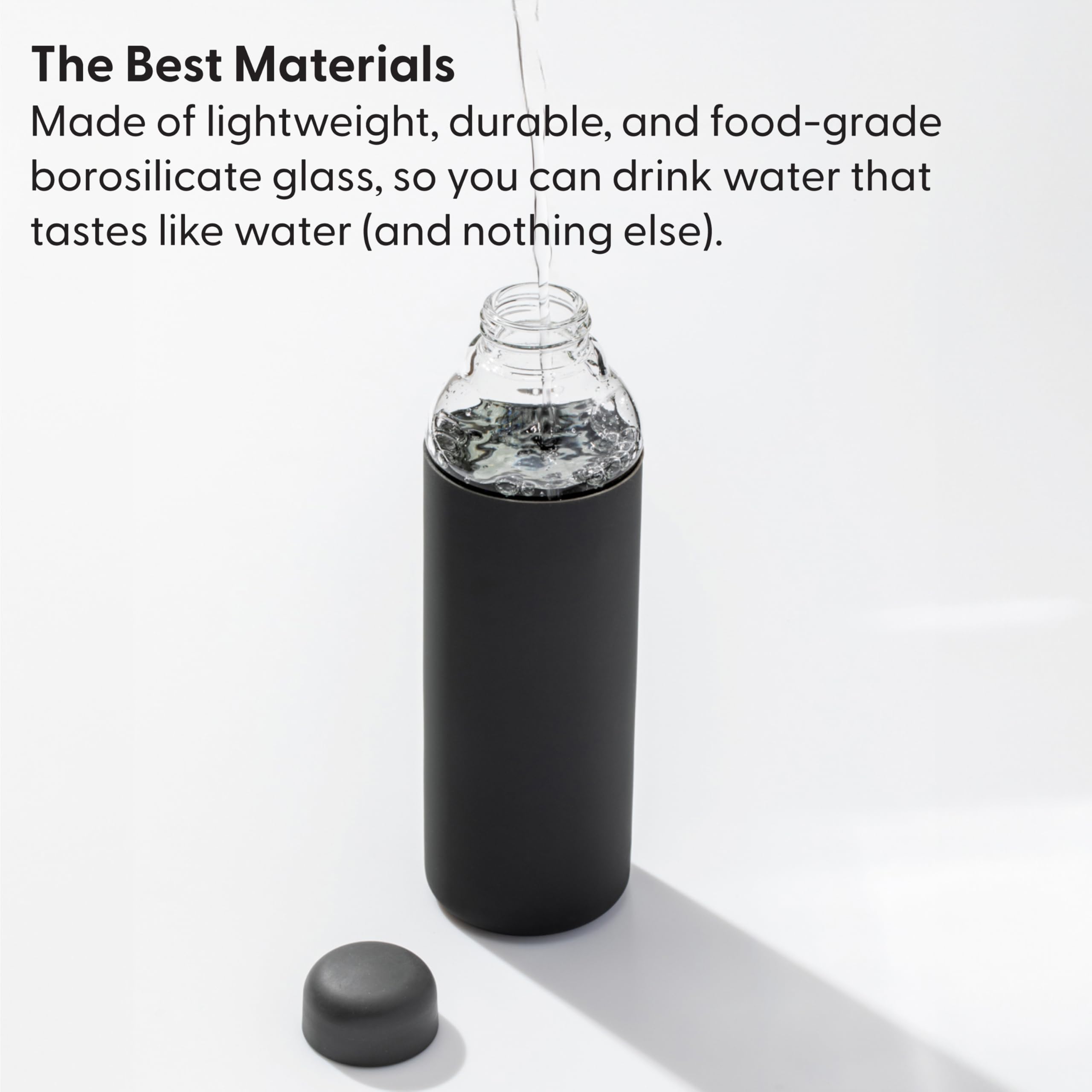 W&P Porter Glass Water Bottle 20 oz - Terrazzo Charcoal Silicone Sleeve, Reusable for Coffee, Tea, and Water