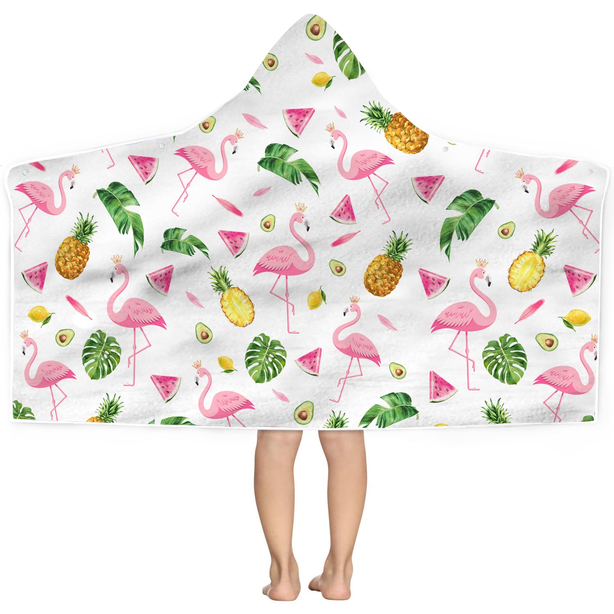 Bonsai Tree Summer Pink Flamingo Bright Hooded Beach Towel, Flamingo Lover Kids Poncho Towel for Boys Girls, Quick Dry 30  x50  