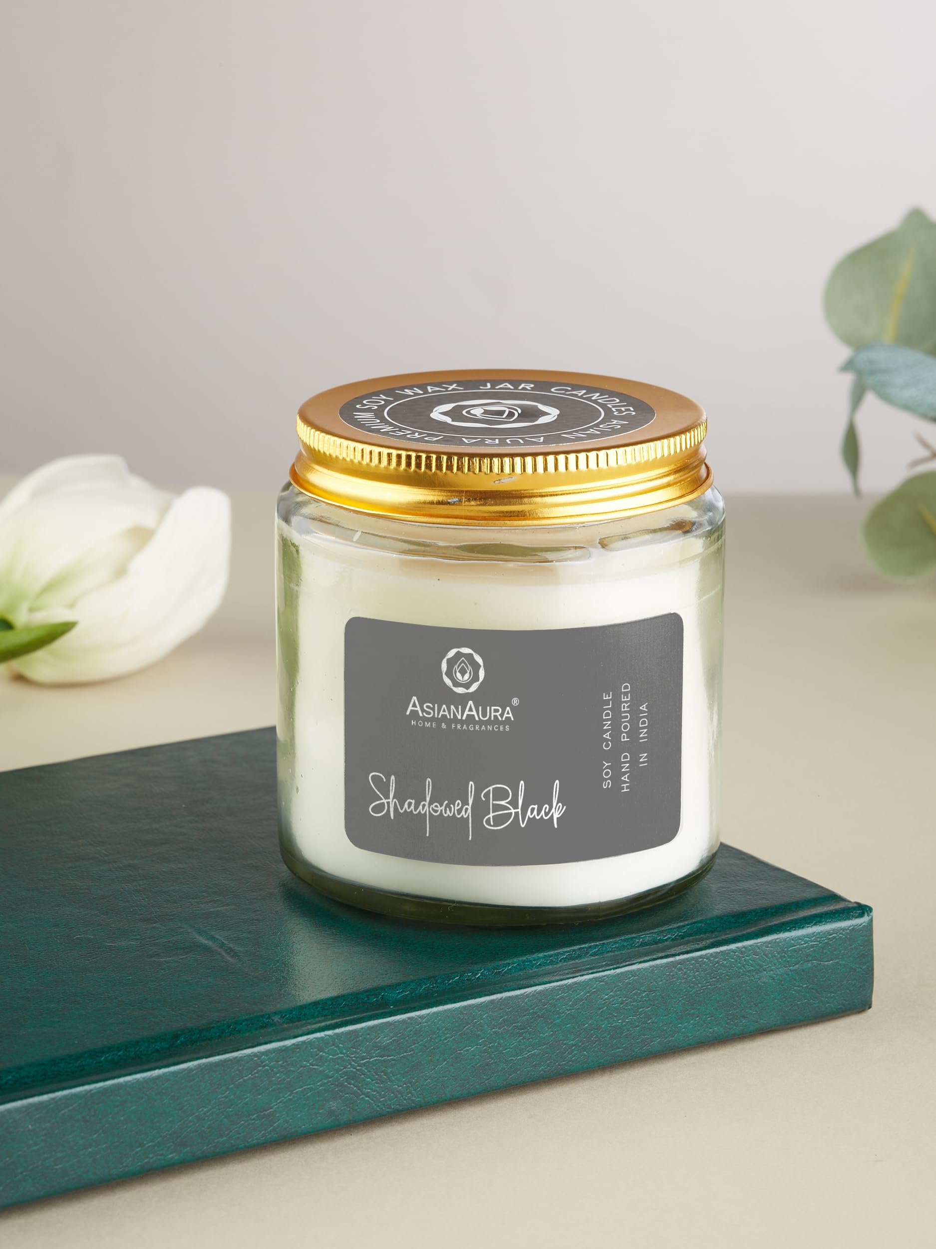 Asian Aura Scented Glass Jar Candle - 450g (Gross Wt.) - Shadowed Black |36 Hours Burn Time |Smoke-Free Aroma Candle for Home Fr
