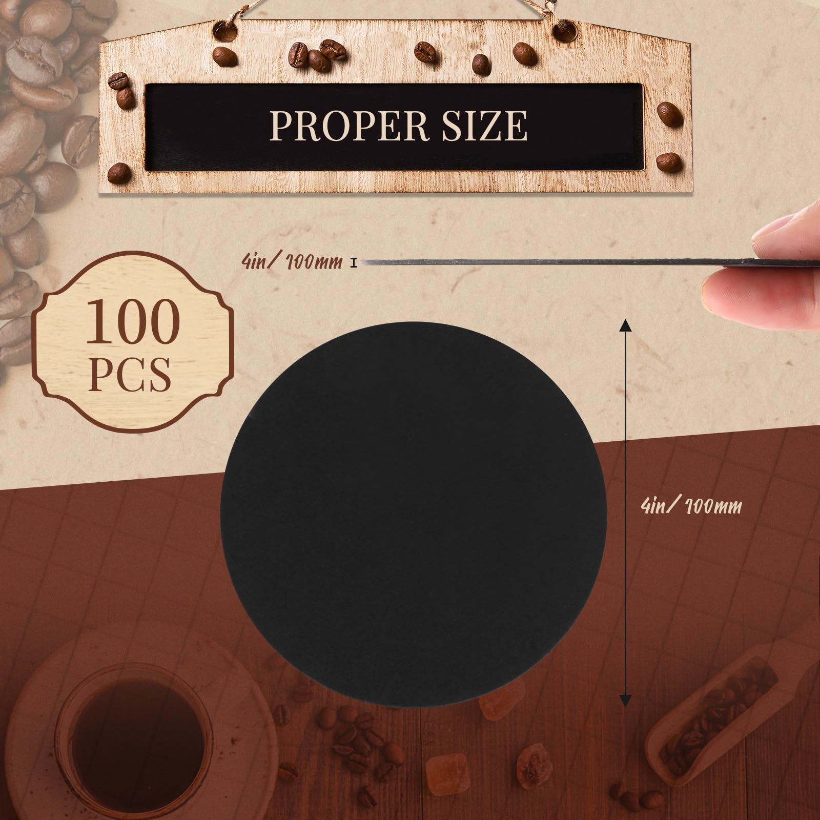 Taobary Disposable Paper Coasters Bulk, Cardboard Coasters 4 Inch Coasters For Drinks Diy Crafts Arts Bar Wedding(Black,100 Pcs)