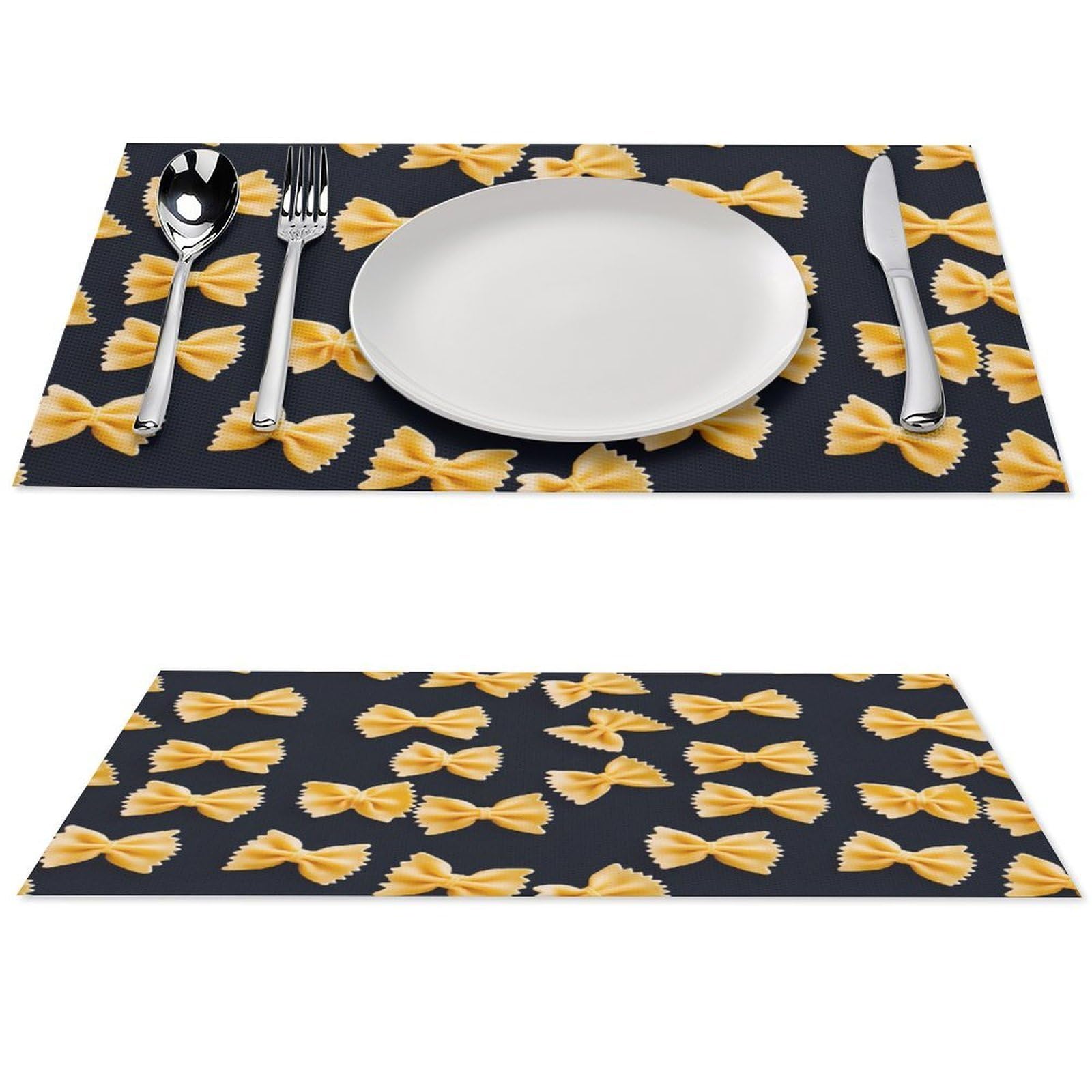 Bow Tie Pasta Placemats Set of 6 Washable PVC Table Place Mats Heat Resistant for Indoor Outdoor Use 18 X 12