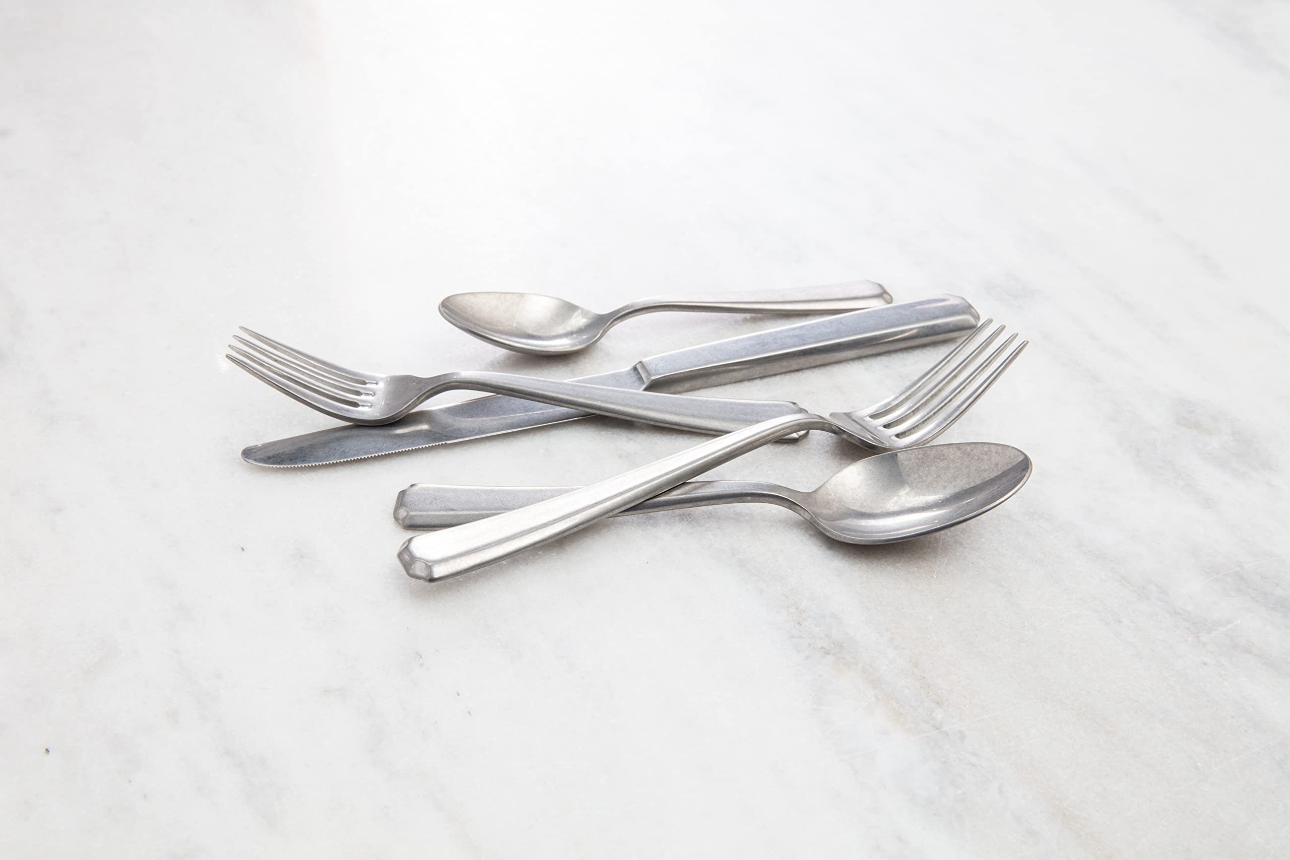 Fortessa Valen 18/10 Stainless Steel Flatware, Tumbled Stainless Steel, 20 Piece Place Setting, Service For 4