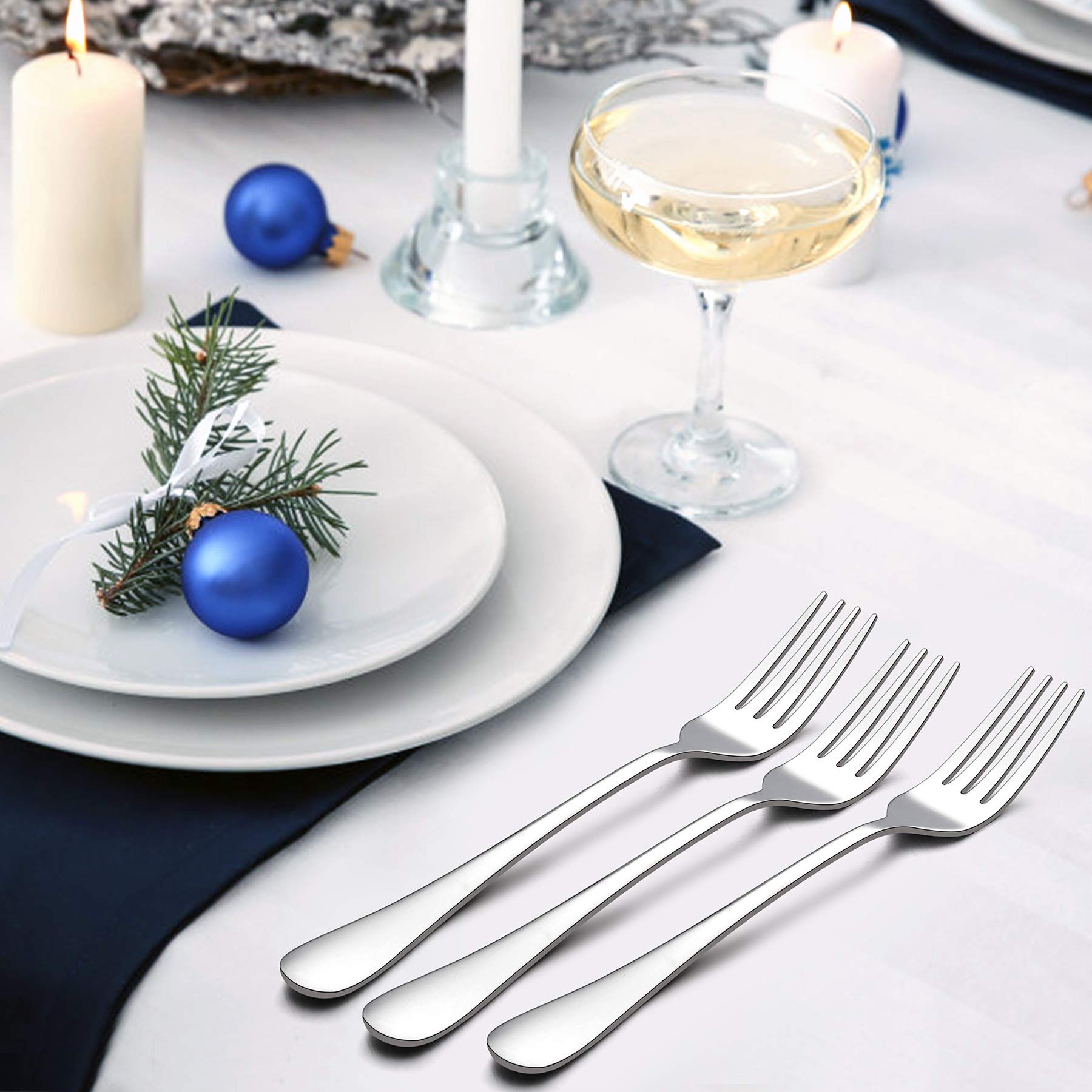 Lianyu Dinner Forks Set Of 12, Stainless Steel Silverware Flatware Cutlery Forks, Table Forks 8 Inches, Mirror Finish & Dishwash